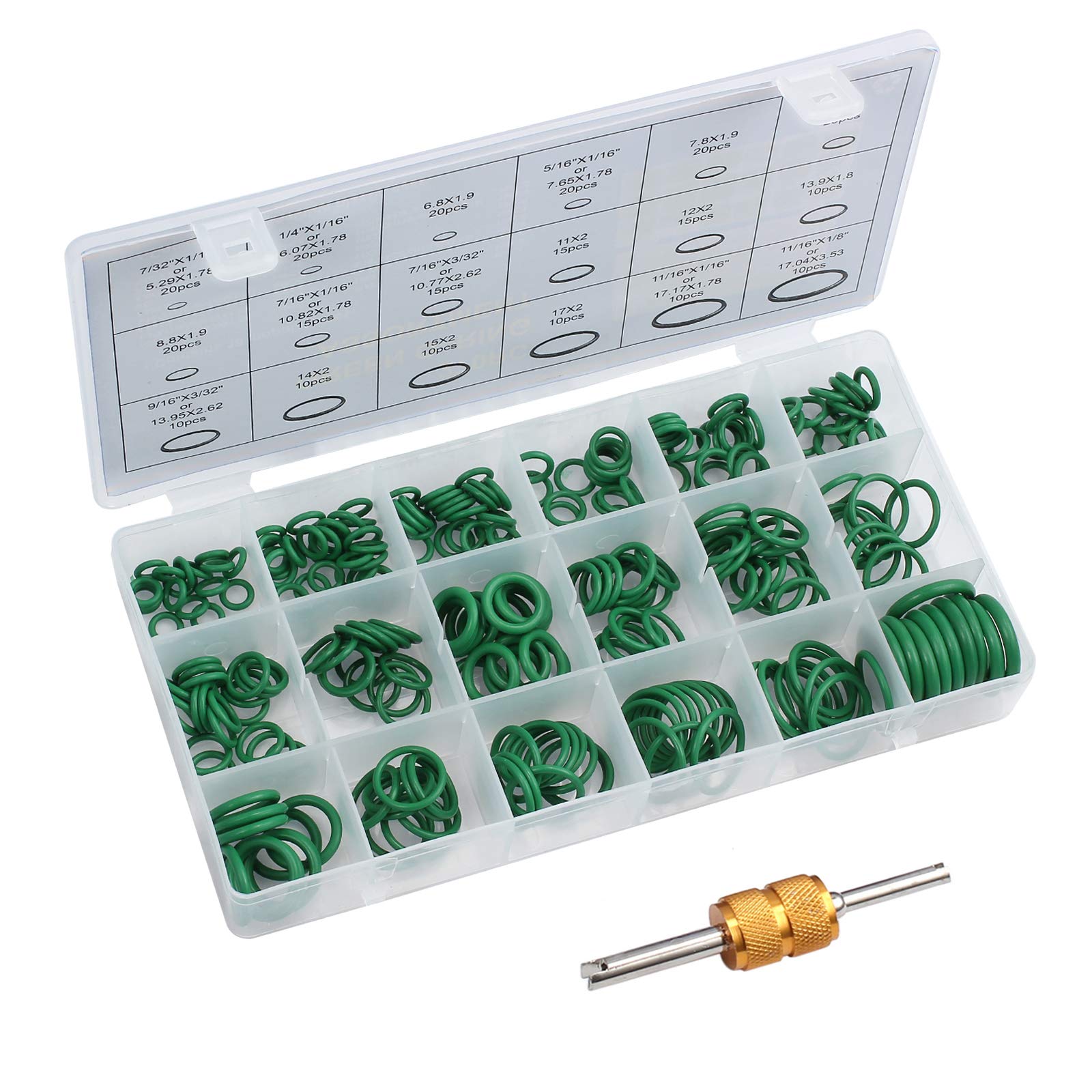 Autoutlet 270Pcs O Rings Kit 18 Sizes Car Air Conditioning O-Ring Assortment Set With Valve Core Removal Tool For Door, Window, Electric Appliance, Bearing, Pump, Roller Auto, Home Appliances (Green)