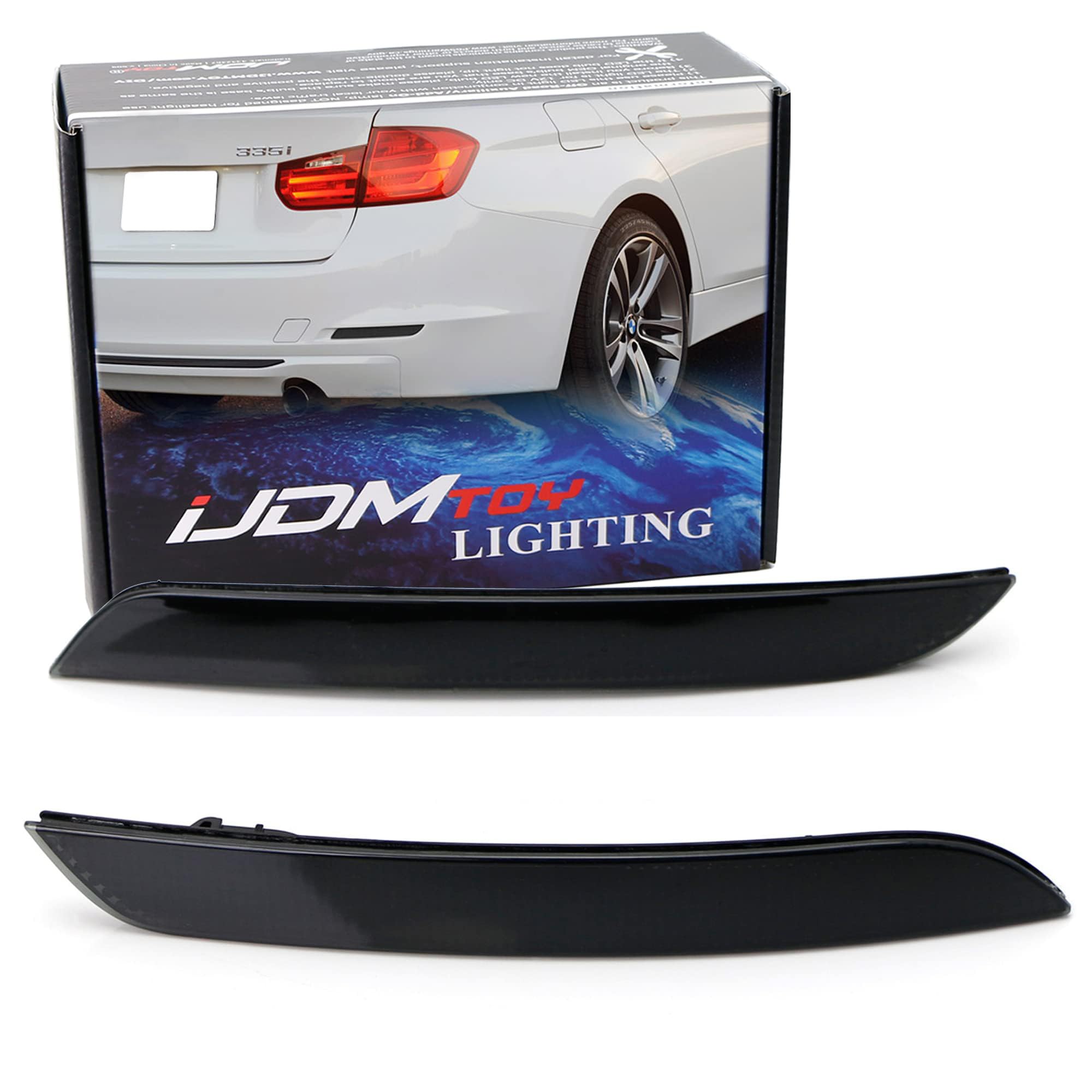 Ijdmtoy Smoked Lens Rear Bumper Reflector Lenses Compatible With 2013-2015 Pre-Lci Bmw F30 F31 F32 F33 3 4 Series Regular Bumper, Oe-Spec Lh Rh Assembly (Will Not Fit Gt Gc, Sports Bumper Or M3/M4)