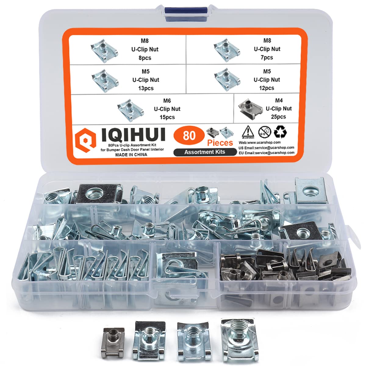 Iqihui 80Pcs Auto Car U-Clip, U Nut Kit Clip Nut Set,U-Shaped Nut M4 M5 M6 M8,For Dash Door Panel Interior, Automobile Motorcycle