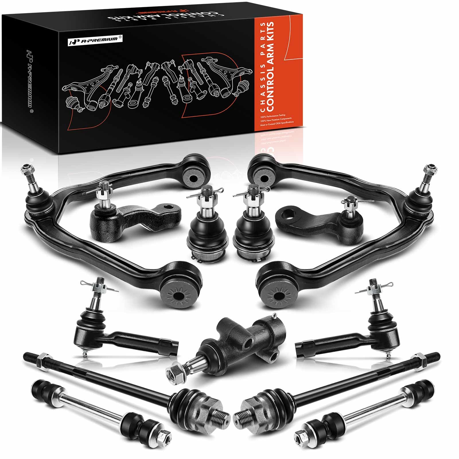 A-Premium 13Pc Awd 4Wd Front Suspension Kit, For Chevy Gmc Silverado 1500 Sierra 1500 Suburban Avalanche Tahoe Yukon Xl Escalade Ext Esv, Upper Control Arm Lower Ball Joint Sway Bar Link Tie Rod End