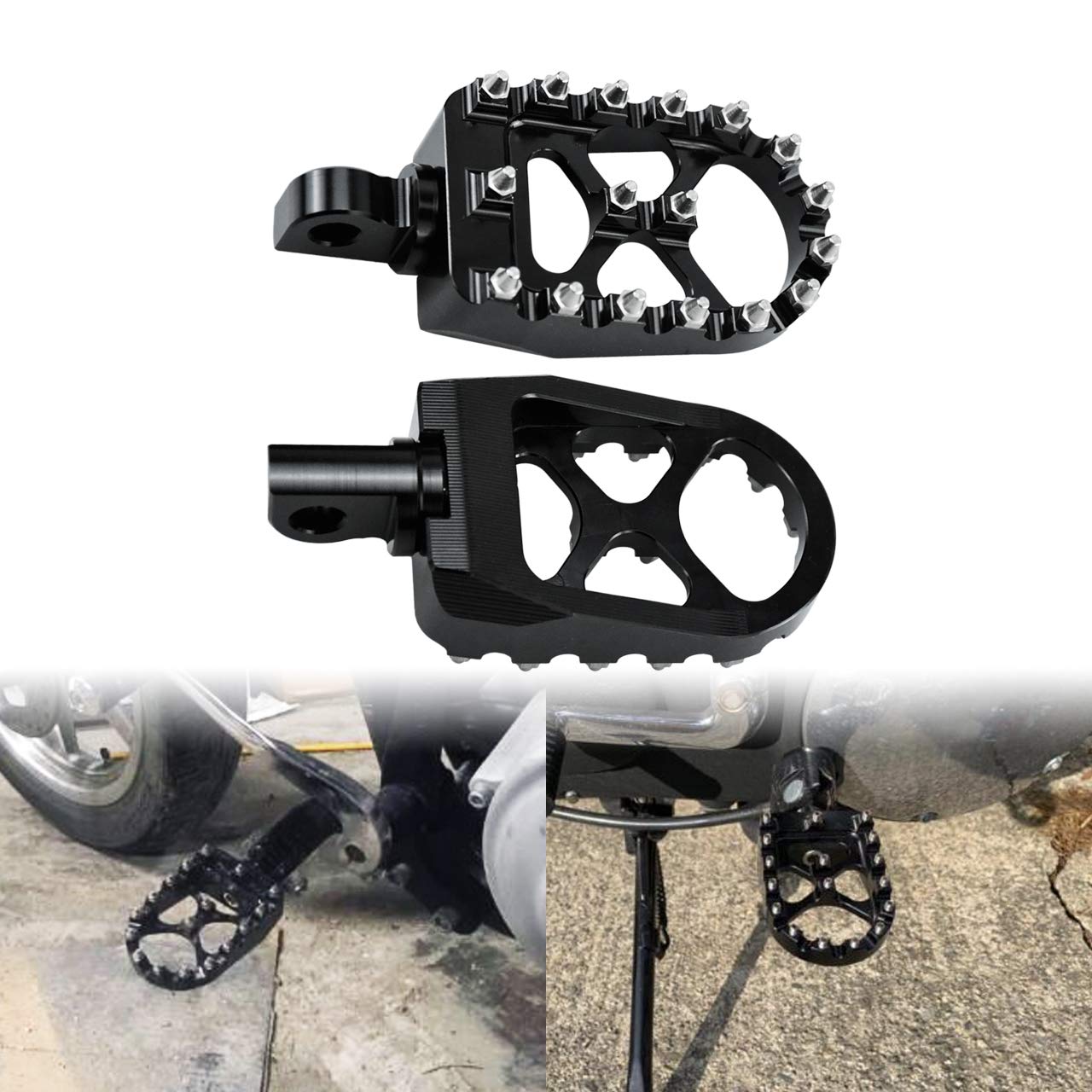 Hdbubalus Cnc Wide Footpegs Offroad 360° Roating Foot Pegs Fit For Harley Dyna Fatboy Street Bob Wide Glide Sportster Bobber Chopper Black