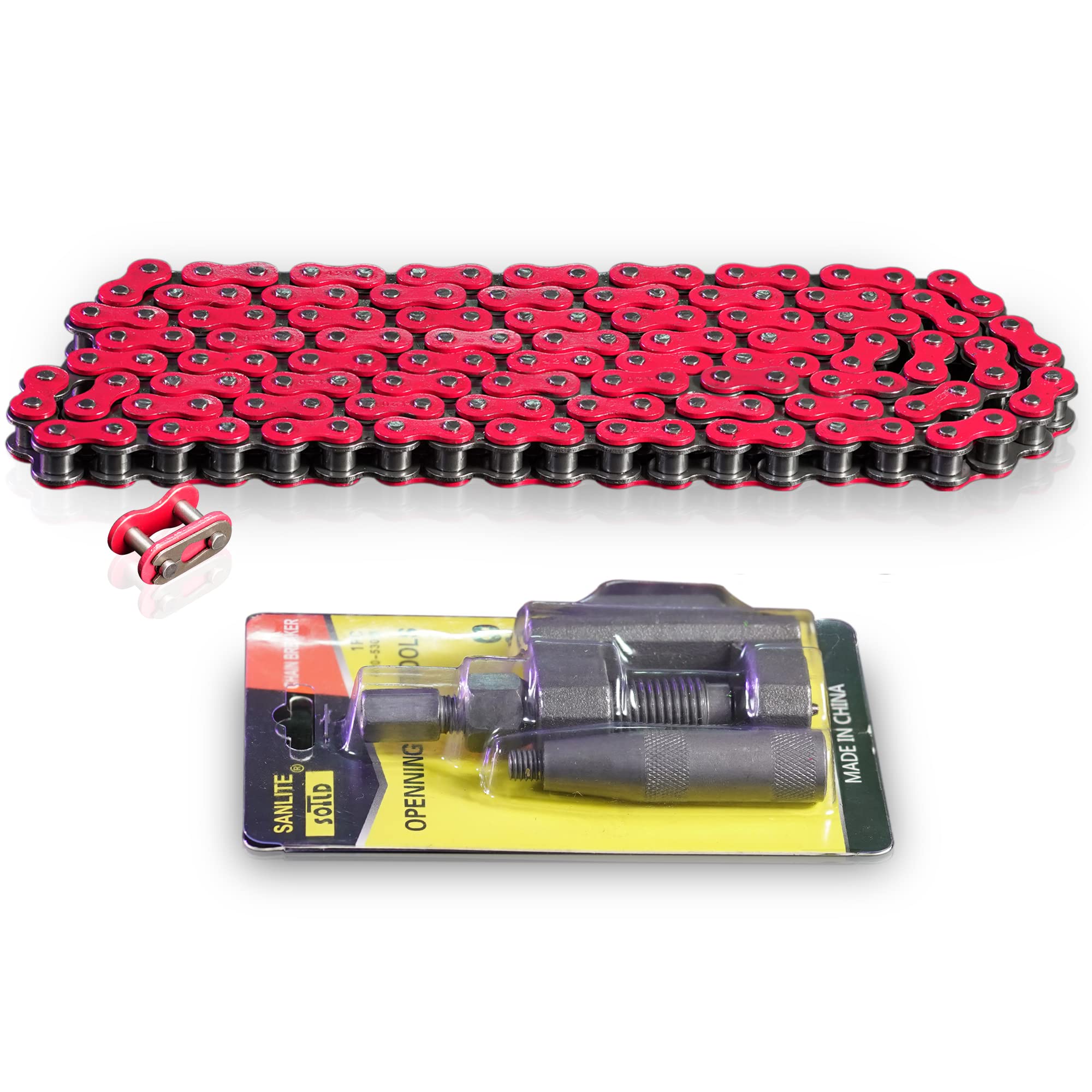 Cleo 420 Motorcycle Chain+ Chain Breaker, 420 Standard Roller Chain 140 Links Heavy Duty Drive Chain For 50Cc 70Cc 90Cc 110Cc 125Cc Dirt Pit Bike Atv Quad Go Kart Scooter Mini Bike