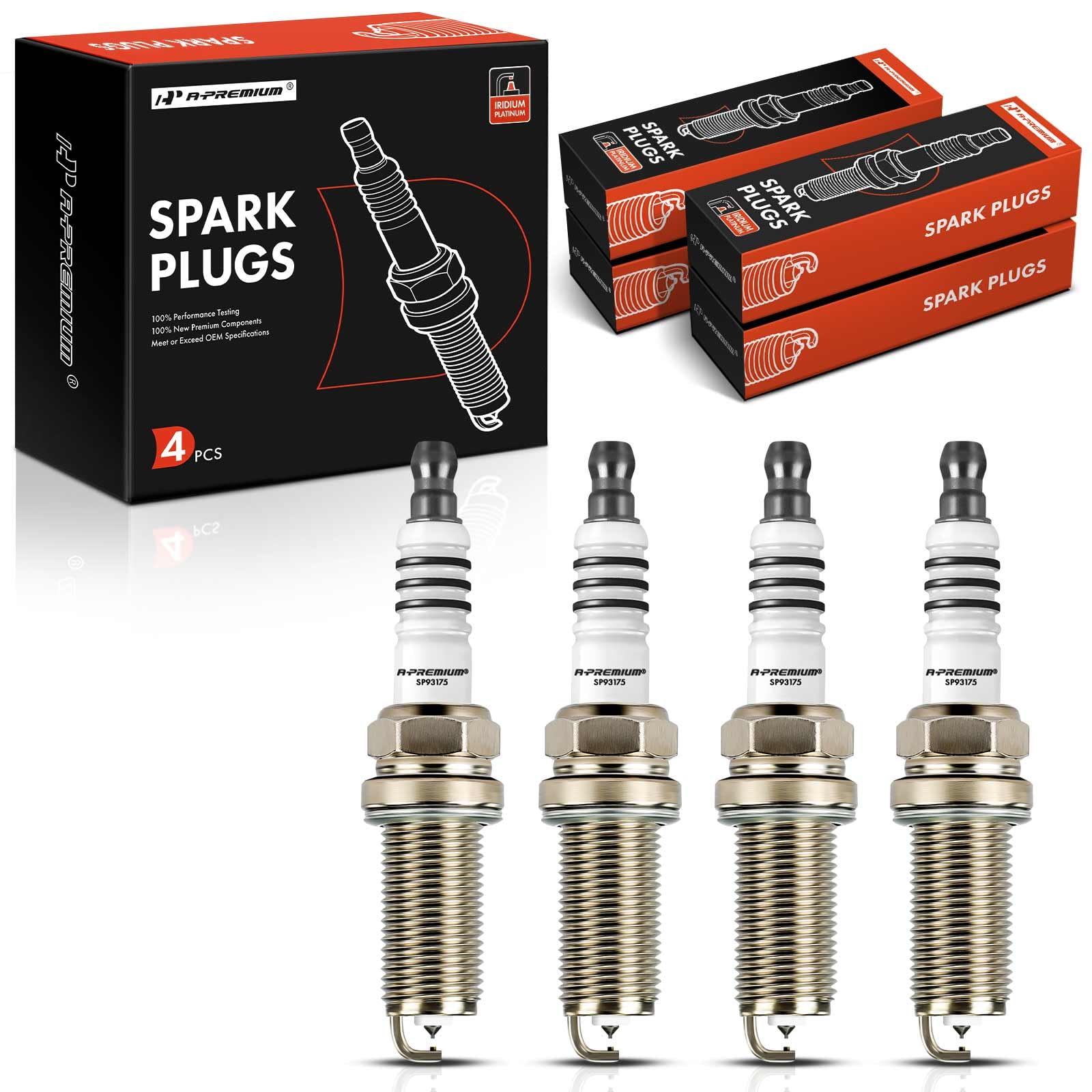 A-Premium Iridium Platinum Spark Plugs Compatible With Honda Cr-V, Civic, Accord, Crosstour & Hyundai Elantra, Elantra Coupe/Gt, Sonata, Santa Fe, Santa Fe Sport, Tucson, Venue & Kia Soul, Pack Of 4