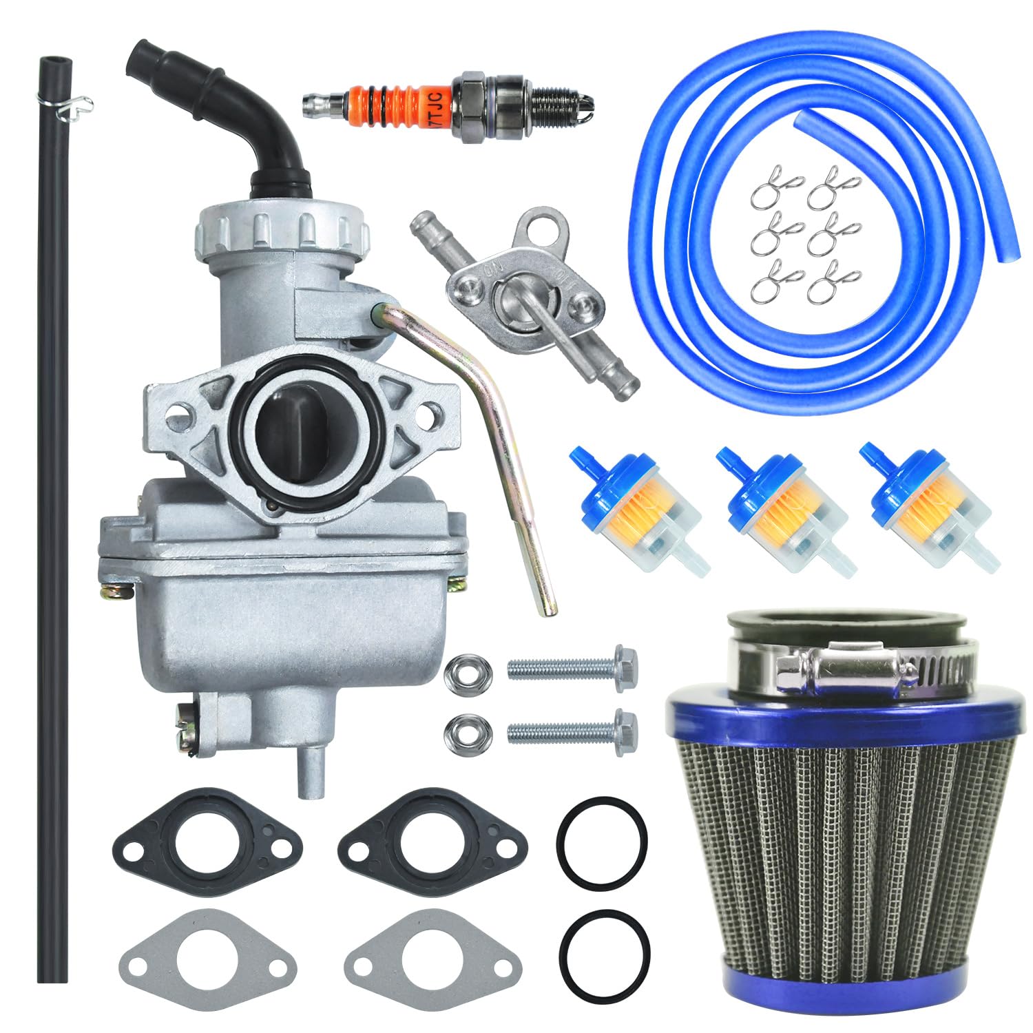 Holato Pz20 Carburetor Carb Air Filter Fuel Line Kit For 50Cc-125Cc Taotao Ata-110B 125D Boulder B1 T-Force Coolster Apollo Kazuma Kids Atv Four Wheeler Quad Xr70 Xr80 Crf70 Crf80F Dirt Pit Bike Blue