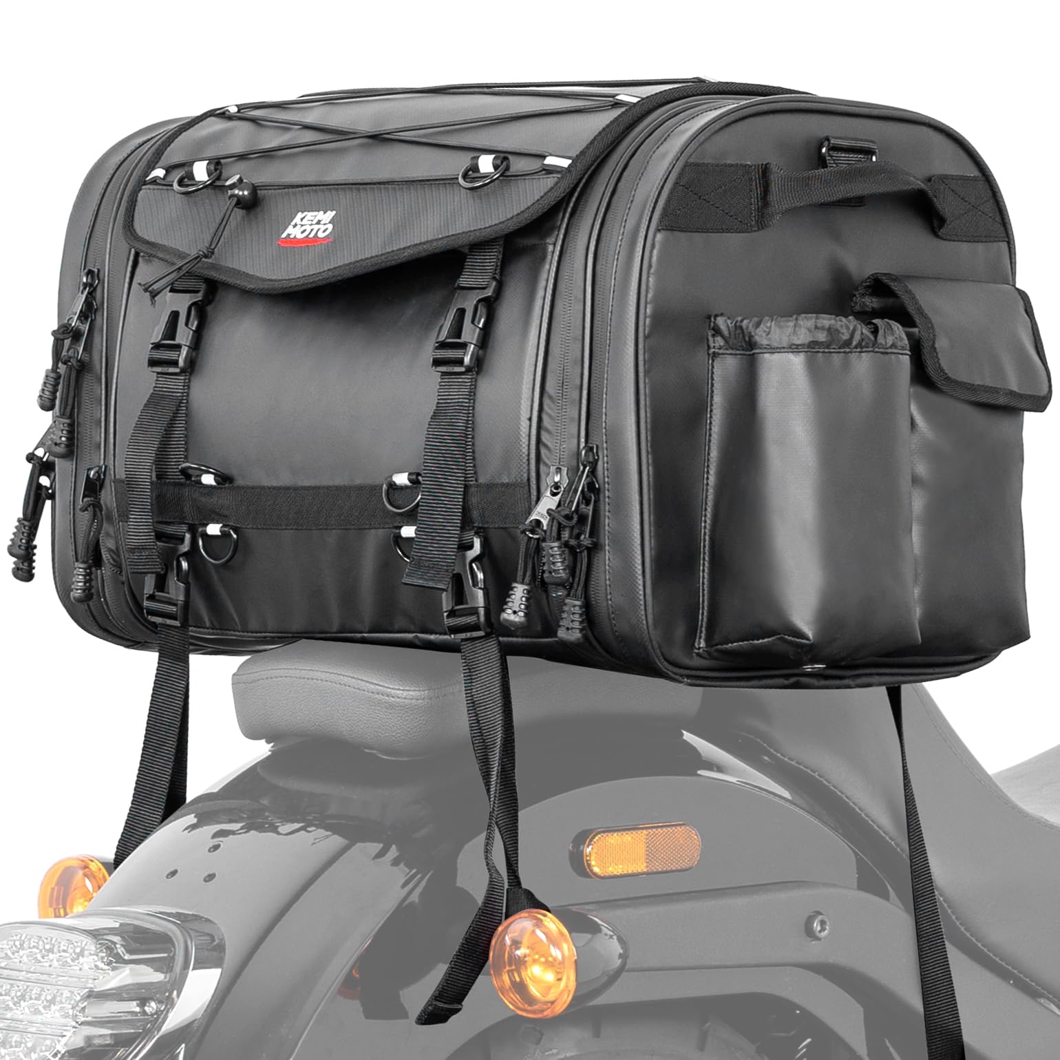 Kemimoto Motorcycle Travel Luggage Bags, 60L Expandable Large Capacity Motorcycle Tail Bag, Waterproof Rear Rack Trunk, Motor Pannier Bag With Rain Cover And Straps