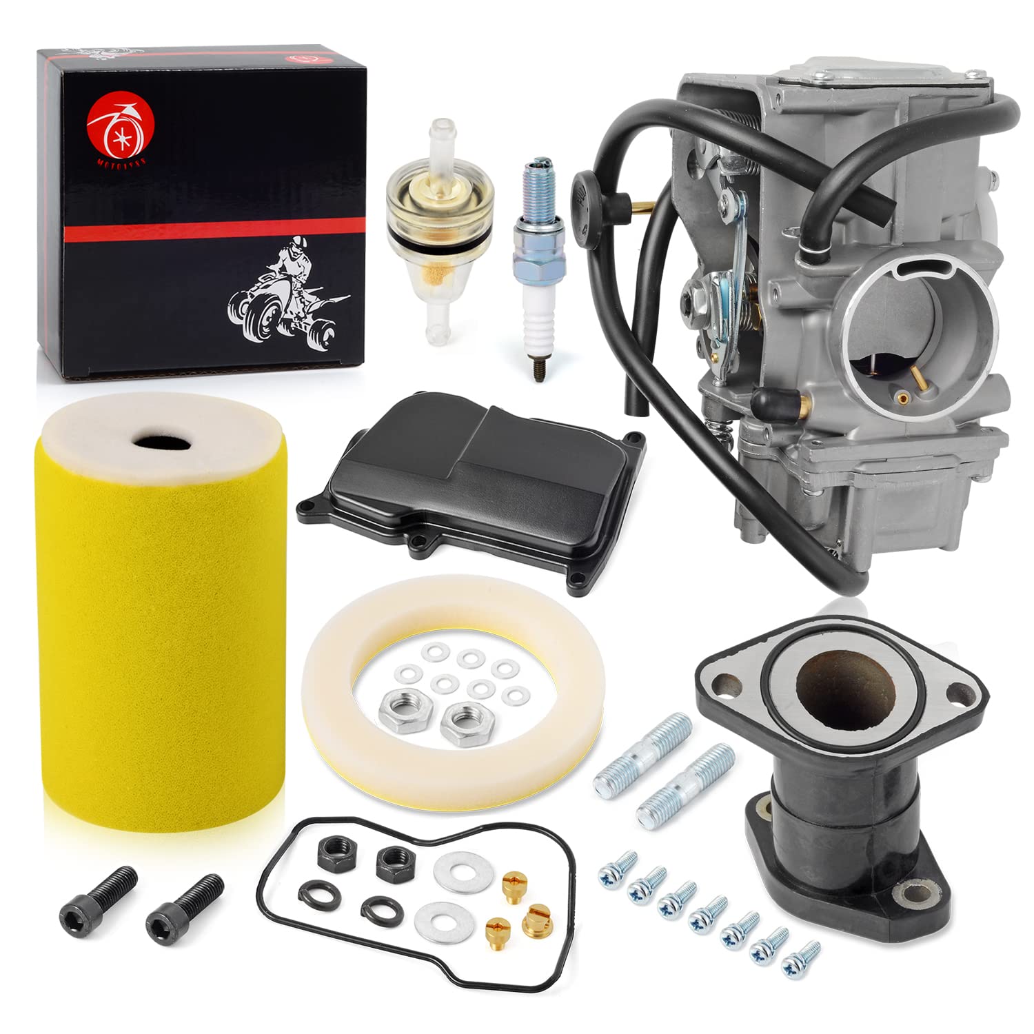 Carburetor Carb And Air Filter Foam Intake Manifold For Yamaha 1987-1998 Big Bear 350 1987-1995 Moto 4 Yfm350Er 1996-1998 Kodiak 400