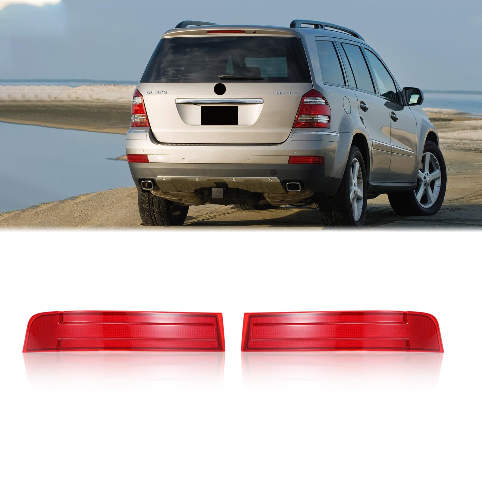 Binb Road Rear Bumper Reflector 1648201174 + 1648201274 Left Right Red Trim Compatible With Mercedes-Benz Gl320 Gl450 Gl550 X164 2007-2009