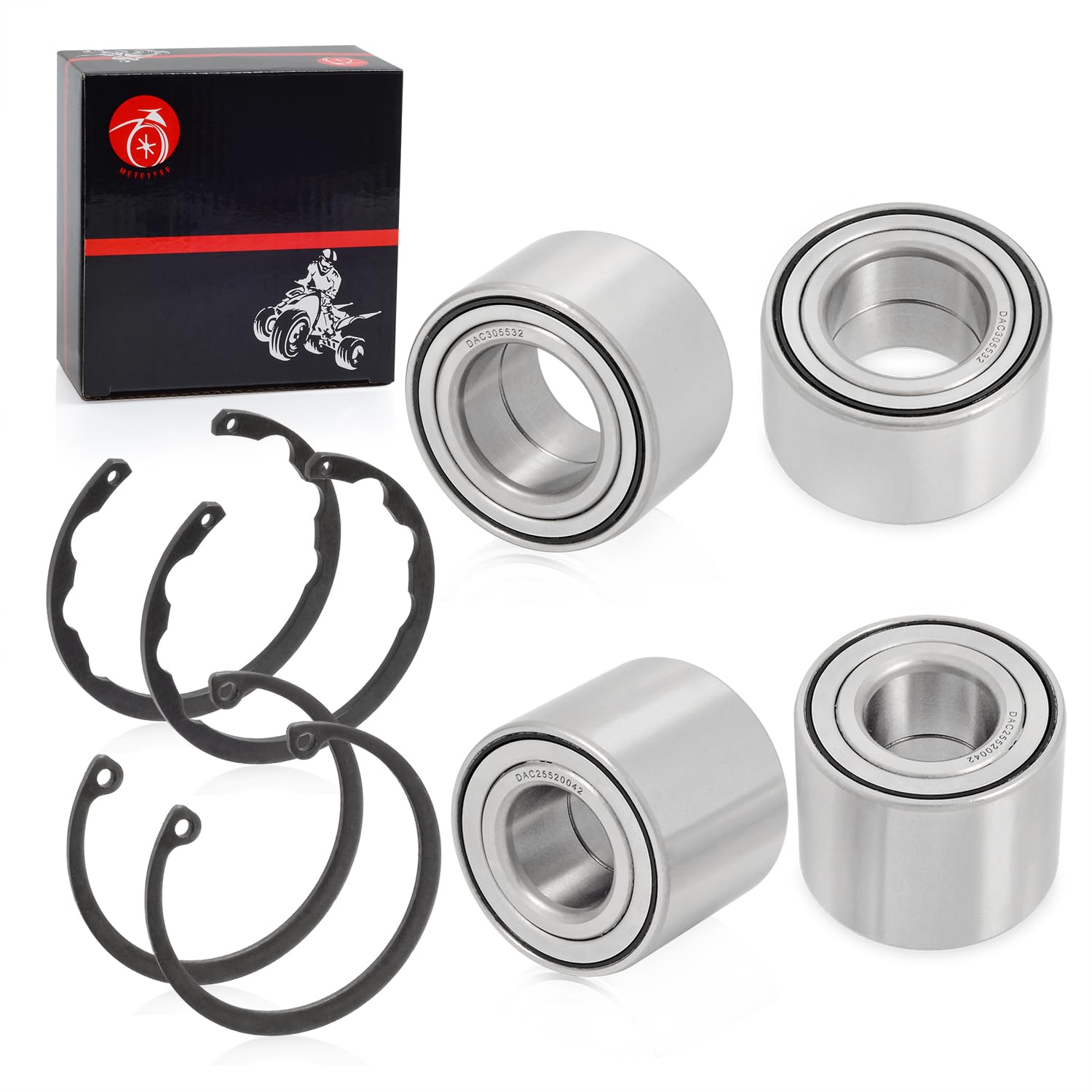 Wheel Bearing Front & Rear + Circlip For Kawasaki Teryx 750 Krf750 4X4 2008-2013 2Pcs-30X55X32 2Pcs-52X42X25 Heavy Duty Wheel Bearing