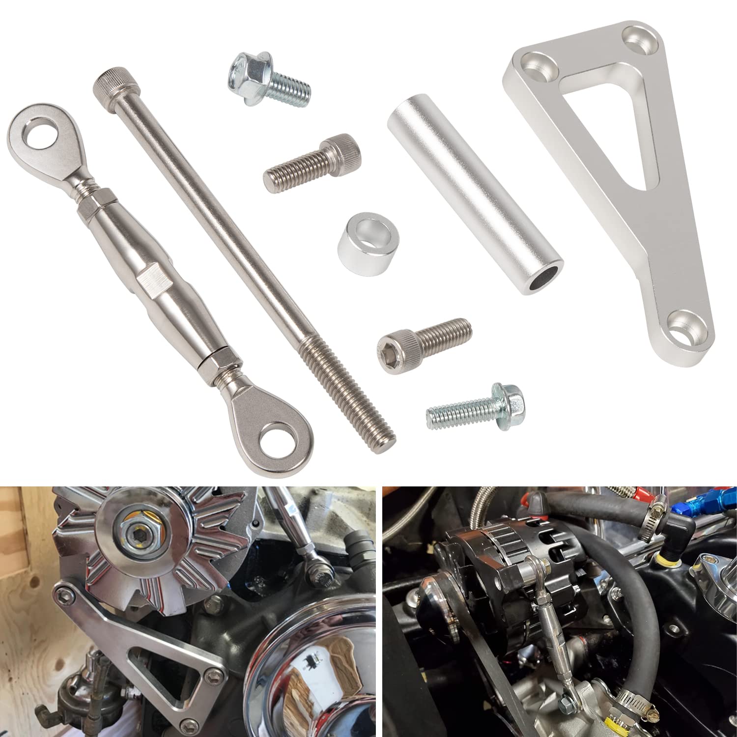 Billet Alternator Bracket Adjustable Kit For Chevy Sbc 305 327 350 383 5.0L 5.7L V8 Eight Cylinder Long Water Pump Polished Aluminum For Chevy Small Block Engine