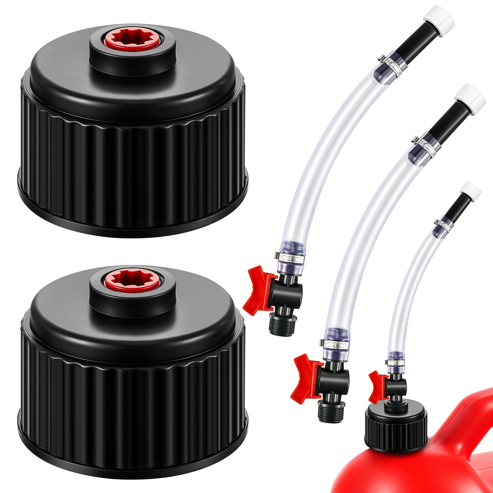 Fabbay 4 Pieces Racing Fuel Jug Cap Racing Fuels Filler Hose 5 Gallon Gas Can Cap With Hose Kits For Gasoline 5 Gallon Container Tank Gas Jug Replacement(Elegant Style)