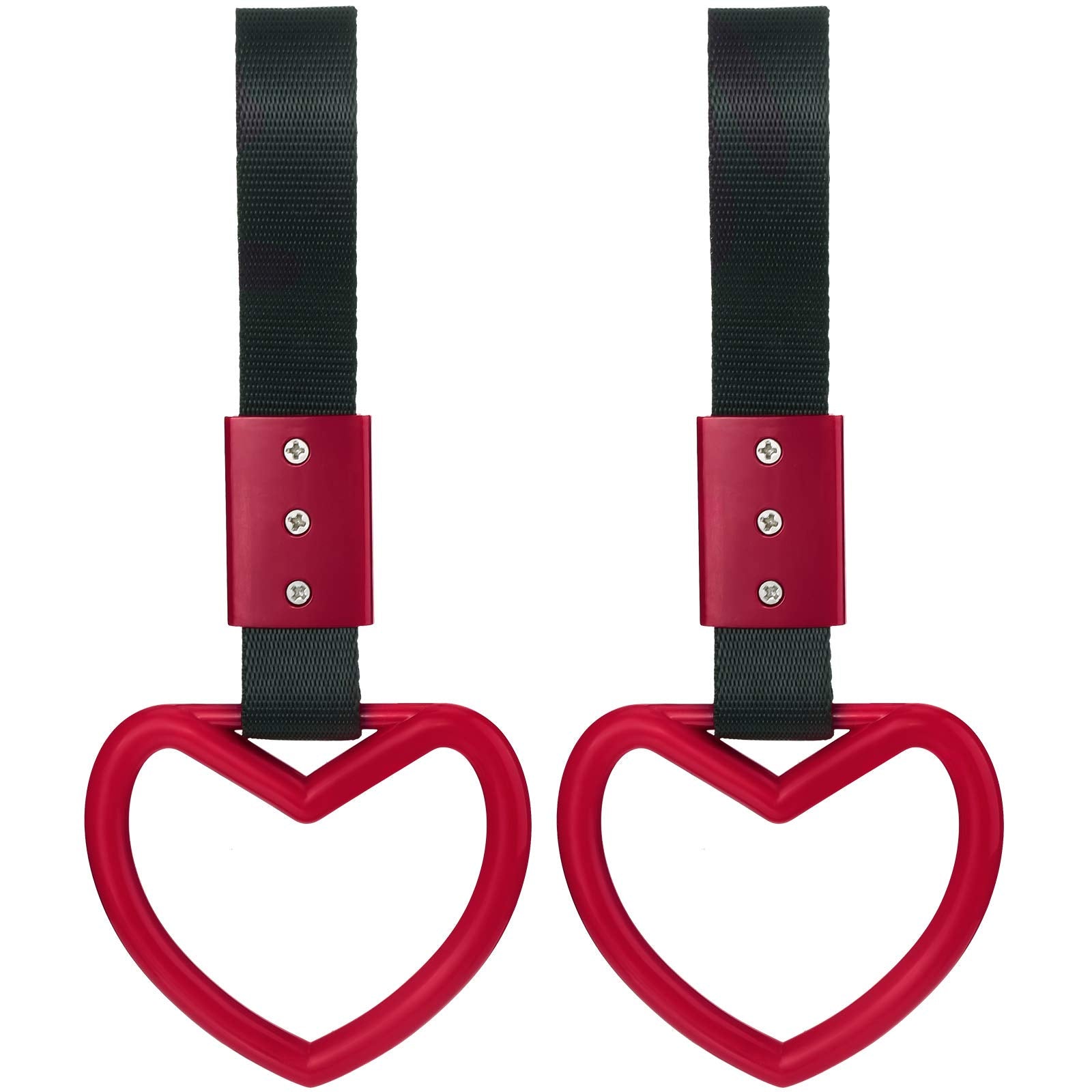 2 Pieces Rings Heart Shaped Car Handle Straps Drift Charm Rear Bumper Warning Decor Subway Bus Broken Handle For Car Interior(Red)