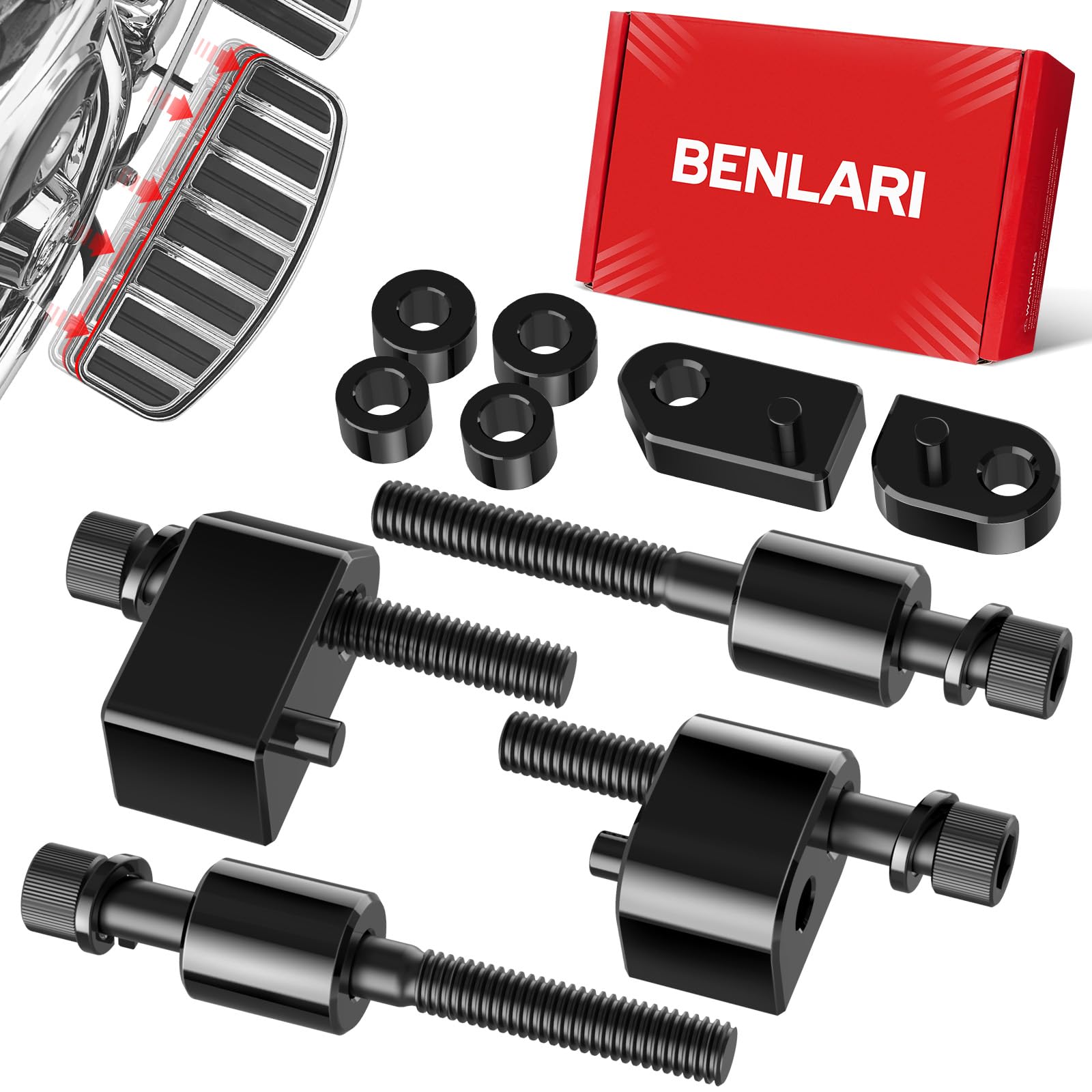 Benlari 1Inch &1.5Inch Driver Floorboard Extensions, Floorboard Spacer Extenders Kit Fit For Harley Touring Street Glide Road Glide Electra Glide Road King 2009-2024 Fl Trikes 2009-2013, Black