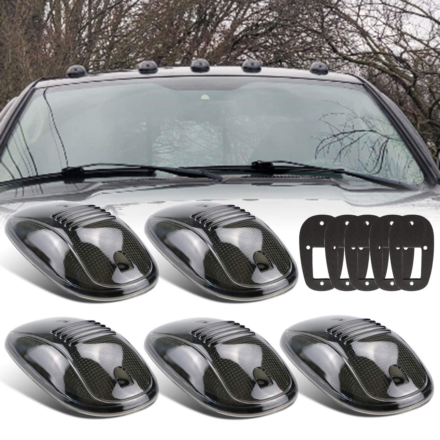 Tresound Smoked Lens Cab Roof Top Marker Lights Cover for 2003-2016 Dodge Ram 1500 2500 3500