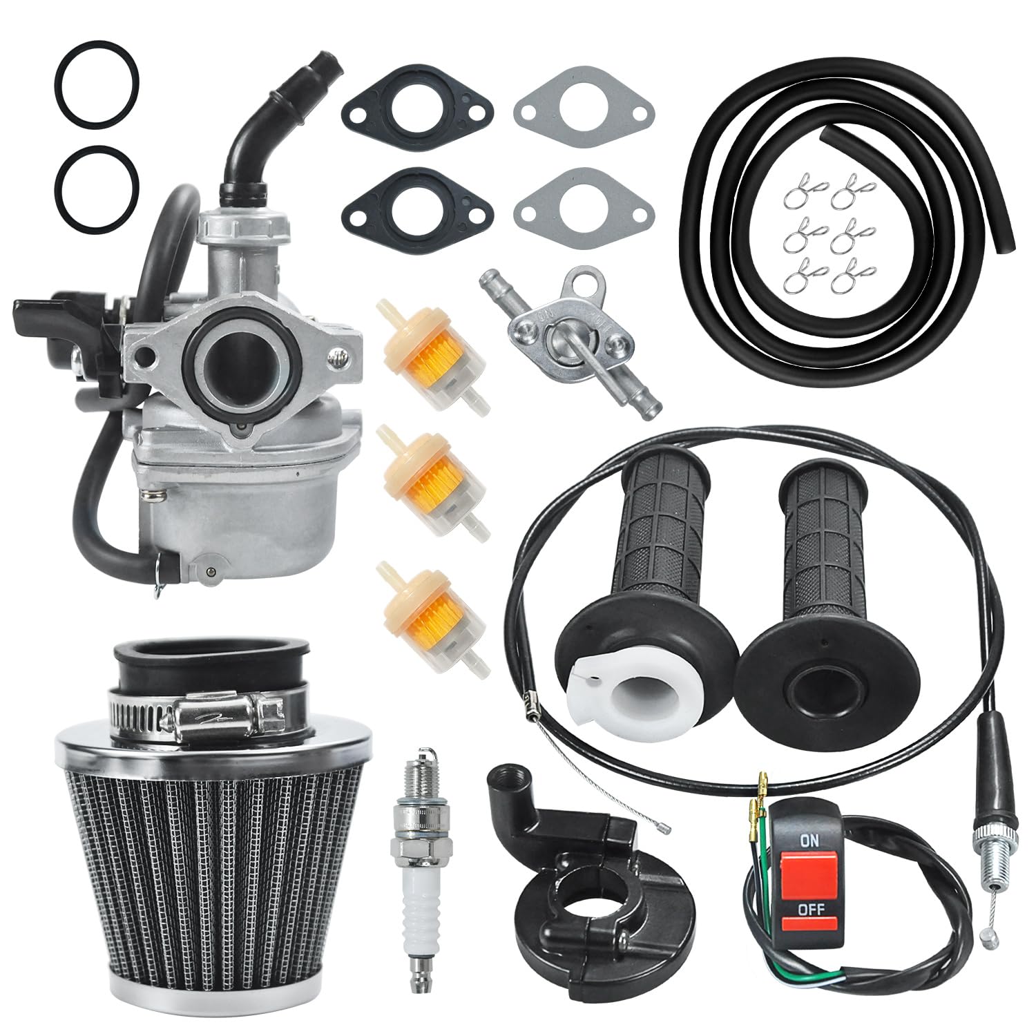 HOLATO Carburetor Carb Air Filter & Throttle Handle Grips for 50cc-125cc ATV Go Kart, Black