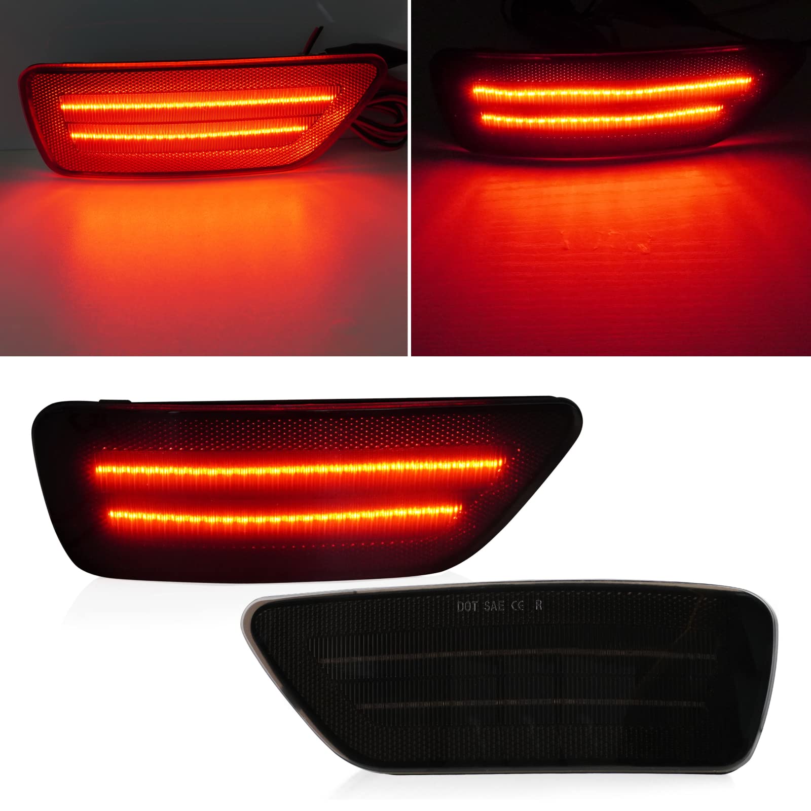 D-Lumina Rear Bumper Led Reflectors Light Assembly Brake Light Fog Light Kit Compatible With Je-Ep Grand Cherokee, Compass, Patriot & Dodge Journey, Rear Bumper Reflector Lights Smoked Lens, Pack Of 2