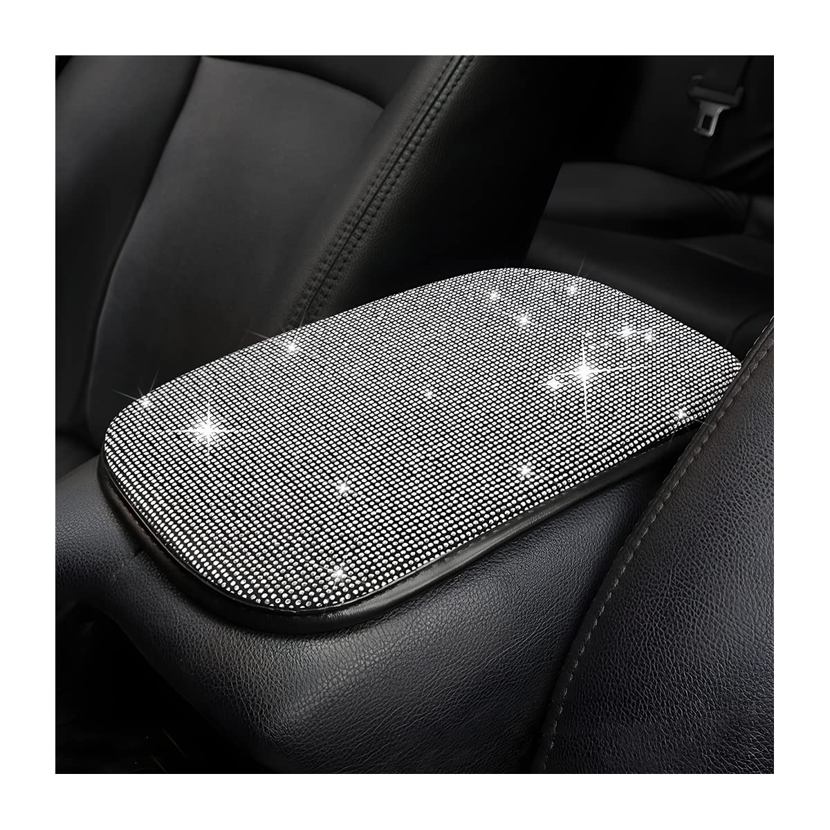 Bling Center Console Cover, Diamond Fashion Armrest Pad, Crystal Soft Arm Rest Protective Cushion, Car Accessories For Women Girls, 11.8'×8.5' For Most Of Vehicles, Suvs, Trucks (Black&White)