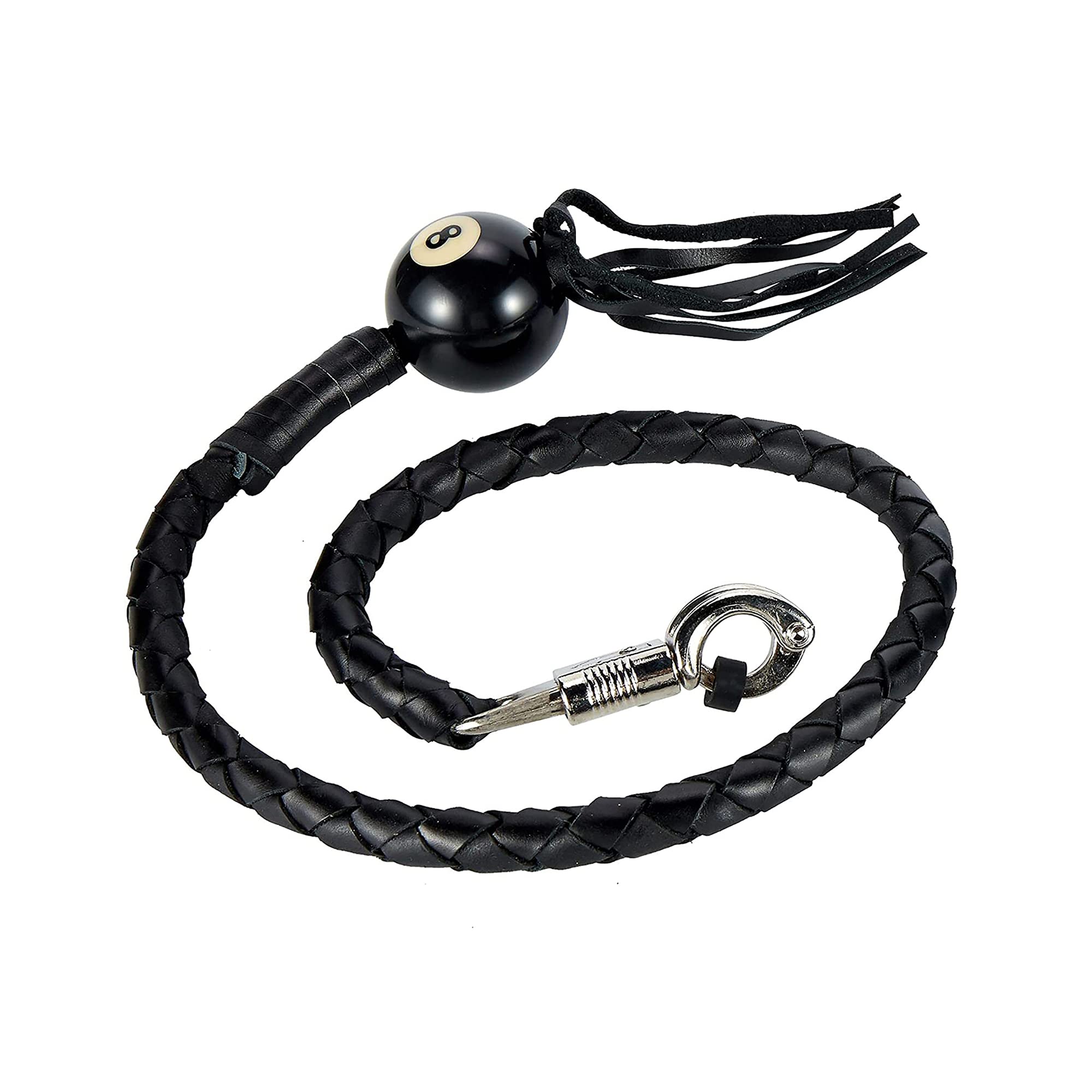 Dream Apparel 42' Leather Motorcycle Get Back Whip For Handlebar Fringed Biker Whip With Pool Ball, Black