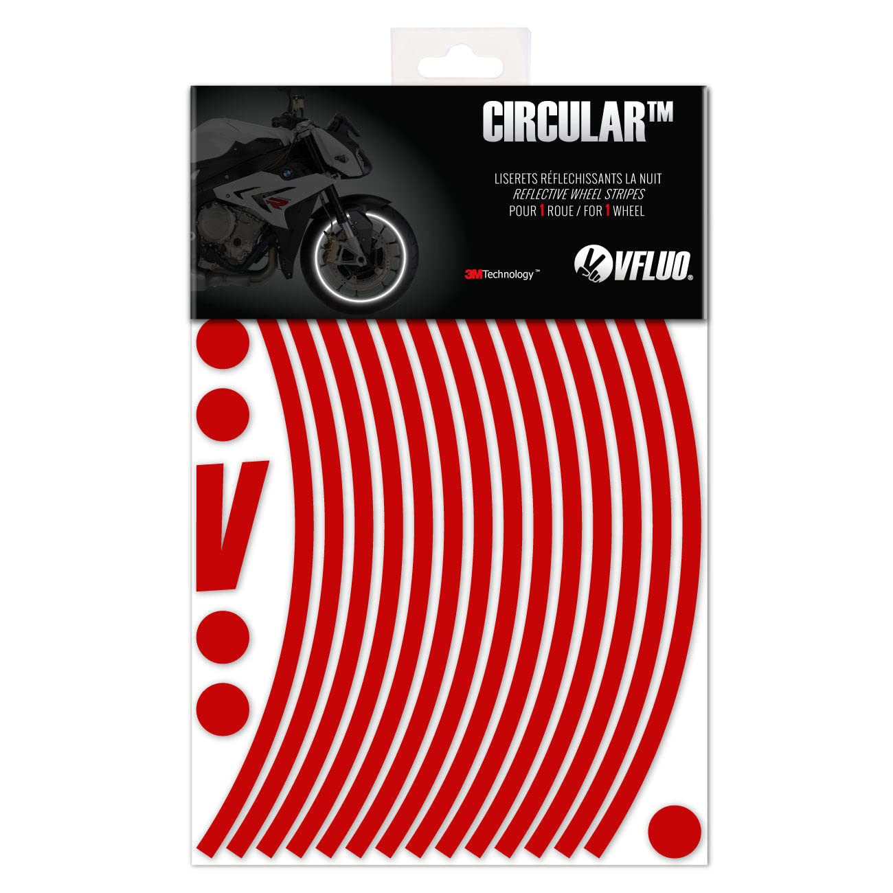 Vfluo - Motorcycle Reflective Wheel Stripes Kit, 1 Wheel Rim Stickers Pack, 3M Technology™ - High Lateral Visibility, Discreet And Design, Easy Installation