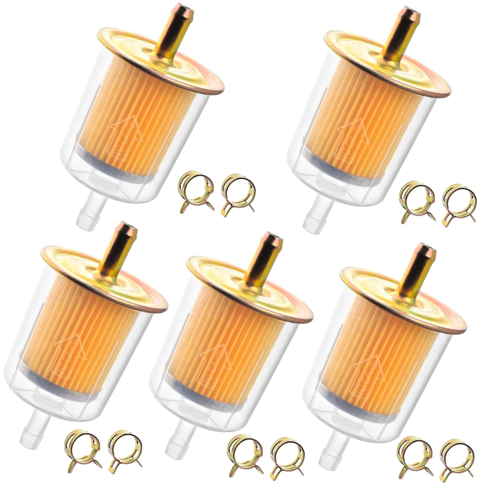 Heymaillc 5Pcs 5/16” Universal Inline Fuel Filters With 10Pcs Hose Clamps Inline Gas Fuel Filters For Industrial Tractors Cars Trucks Motorcycles Rv’S Gas Powered Engine Inline Gas Fuel Line