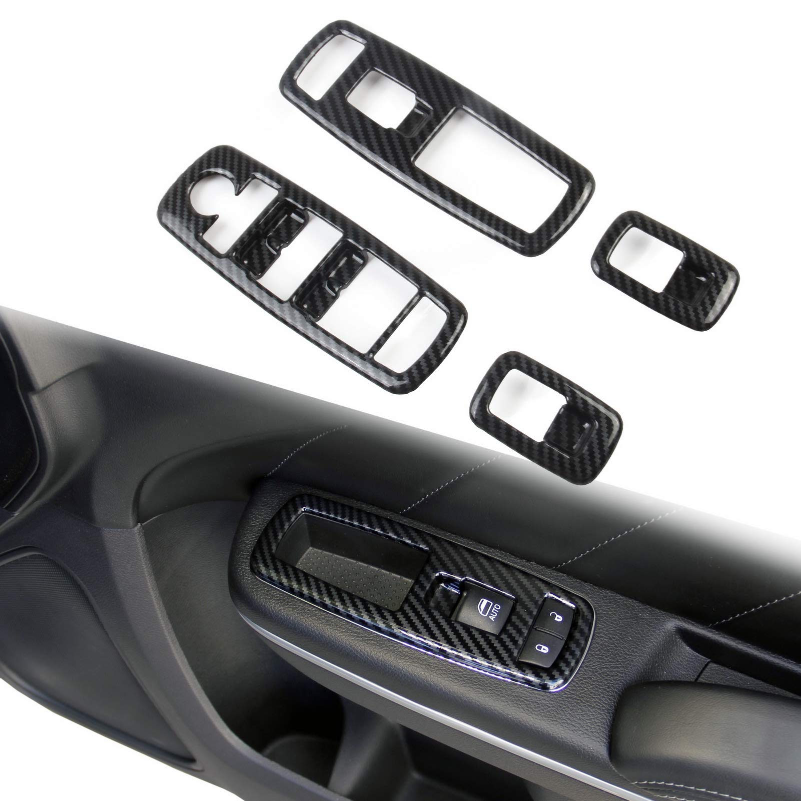 Carbon Fiber Window Lift Trim Switch Panel Cover Trim For Dodge Charger 2011+/ Chrysler 300 2015-2021 Black