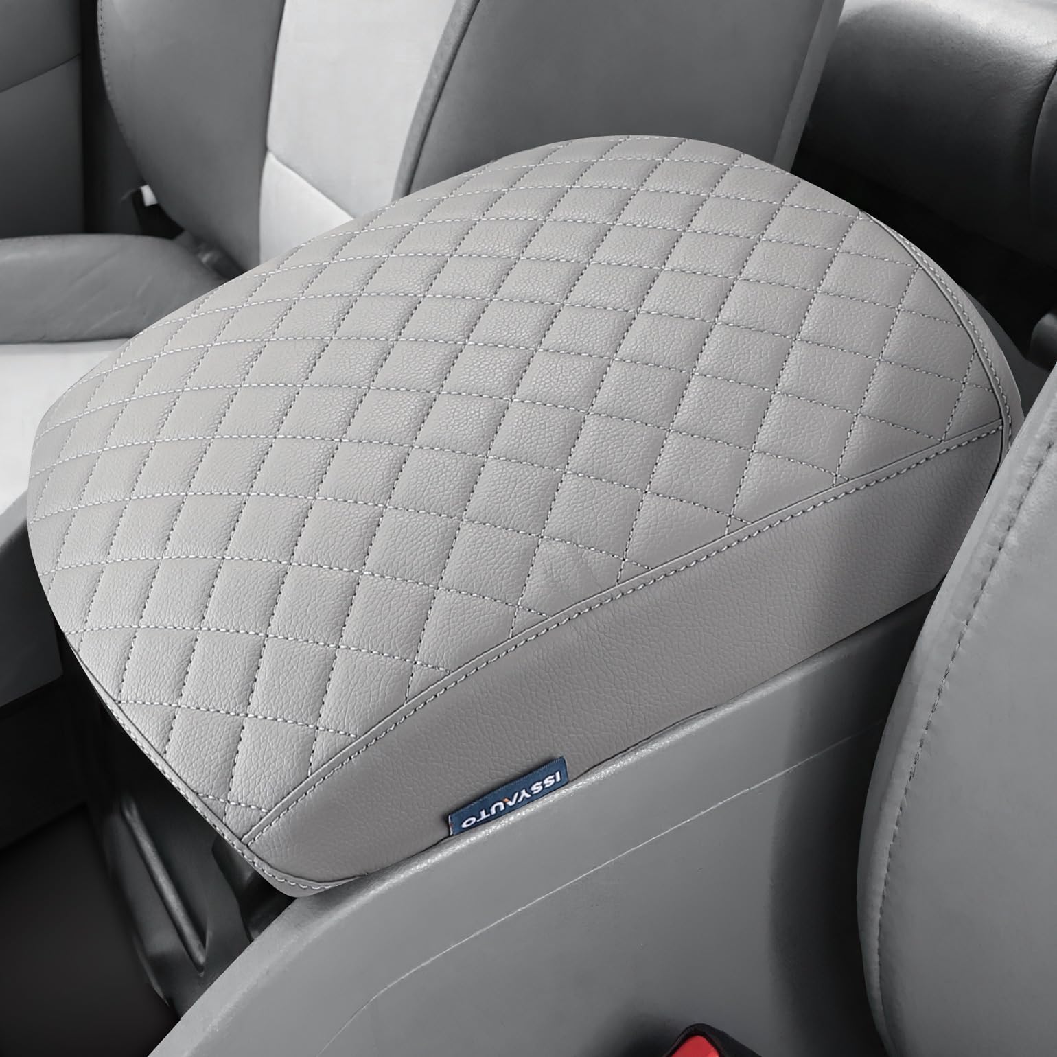 Issyauto Center Console Cover Compatible With 2009-2015 Pilot, Leather Armrest Lid Cover Arm Rest Covering For Car, Well-Make Durable Middle Console Cover Armrest Box Protective Cover, Gray