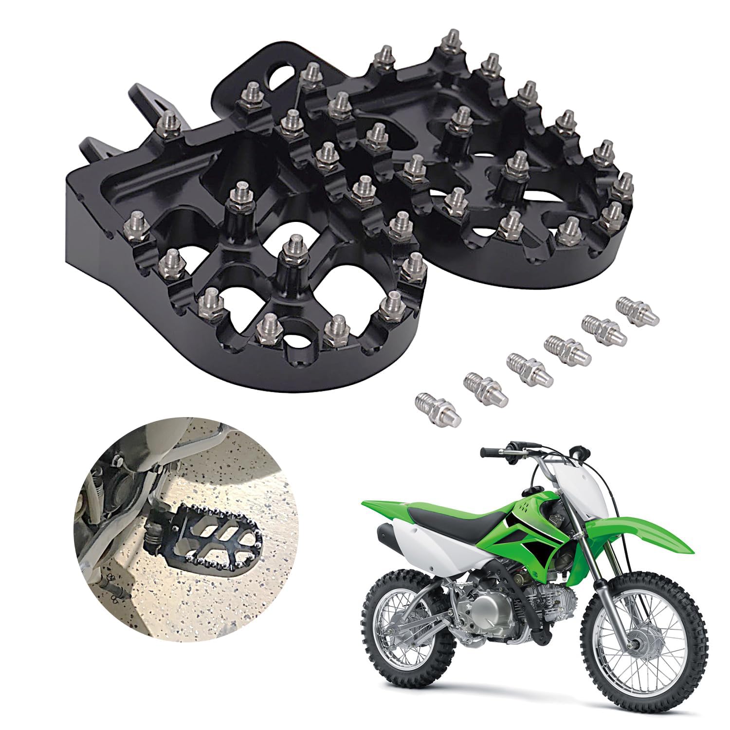 Anxin Dirt Bike Foot Pegs Motorcycle Footpegs Foot Pedals Rests Cnc For Klx 110 Klx110 2002-2023 Klx110L 2010-2023 Kx60 1998-2003 Pit Bike Black
