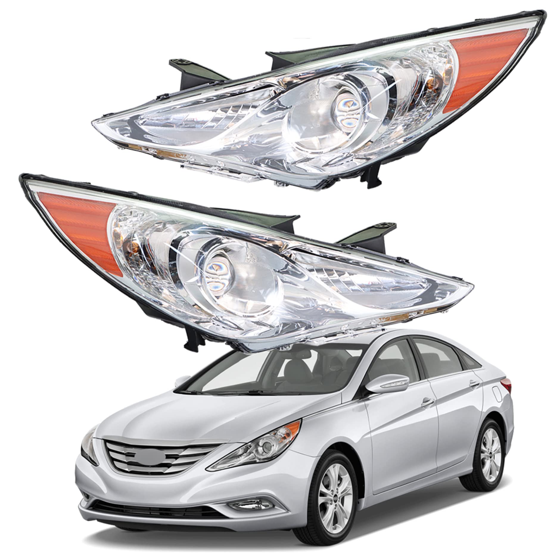 Genrics Headlights Headlamp Replacement For 2011-2014 Hyundai Sonata Projector Headlight Clear Lens Amber Corner Pair Left And Right Side