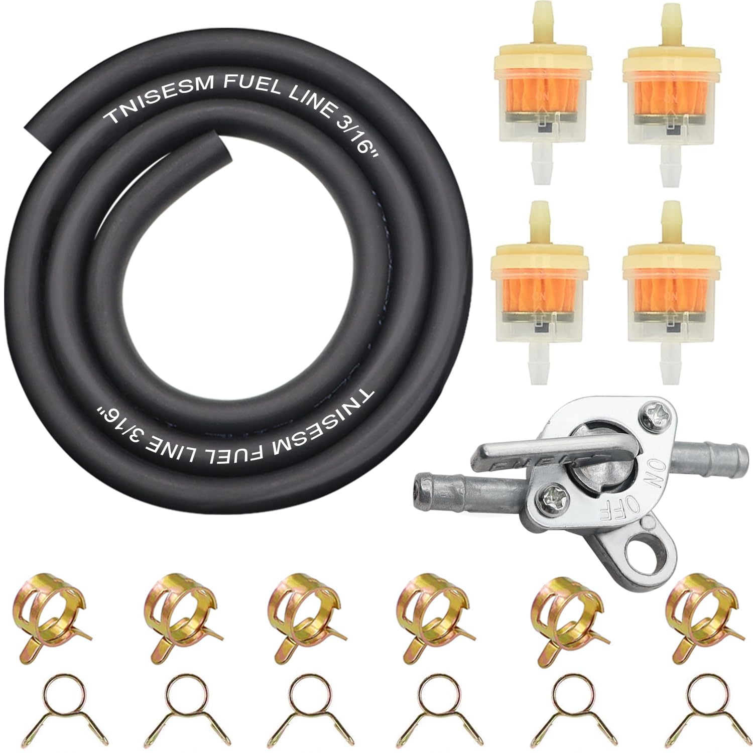 Tnisesm Gas Fuel Line Hose With Fuel Filters Inline Shut Off Valve Petcock Set Spring Clamps For 50Cc 70Cc 90Cc 110Cc 125Cc 150Cc Coolster Apollo Baja Atv Four Wheeler Moped Scooter Dirt Pit Bike