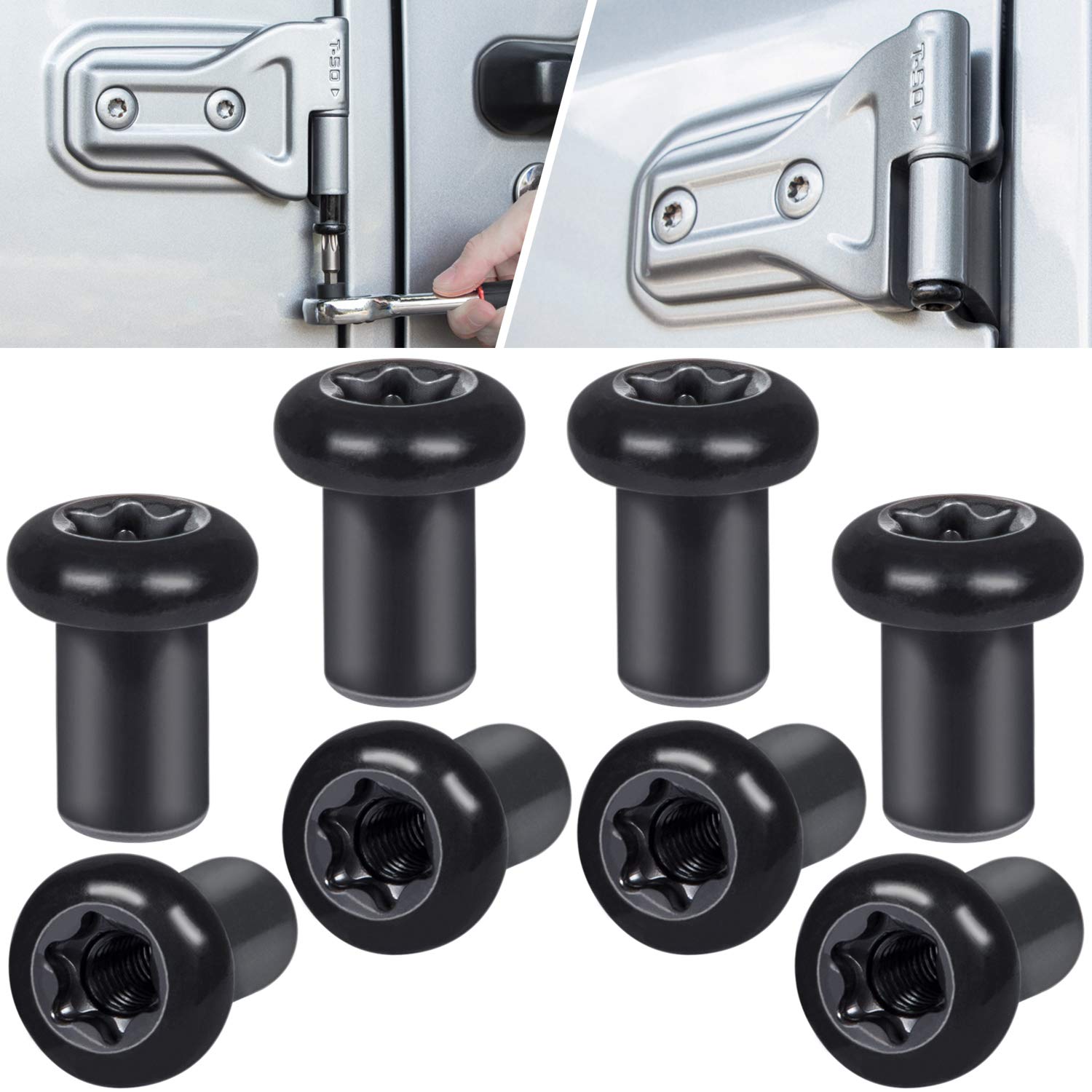 Door Hinge Nuts For Jeep Wrangler Jk Jku Sports Sahara Freedom Rubicon Unlimited 2-Door 4-Door 2007-2018 Exterior Accessories Door Hinge Screws Black (8 Pcs)