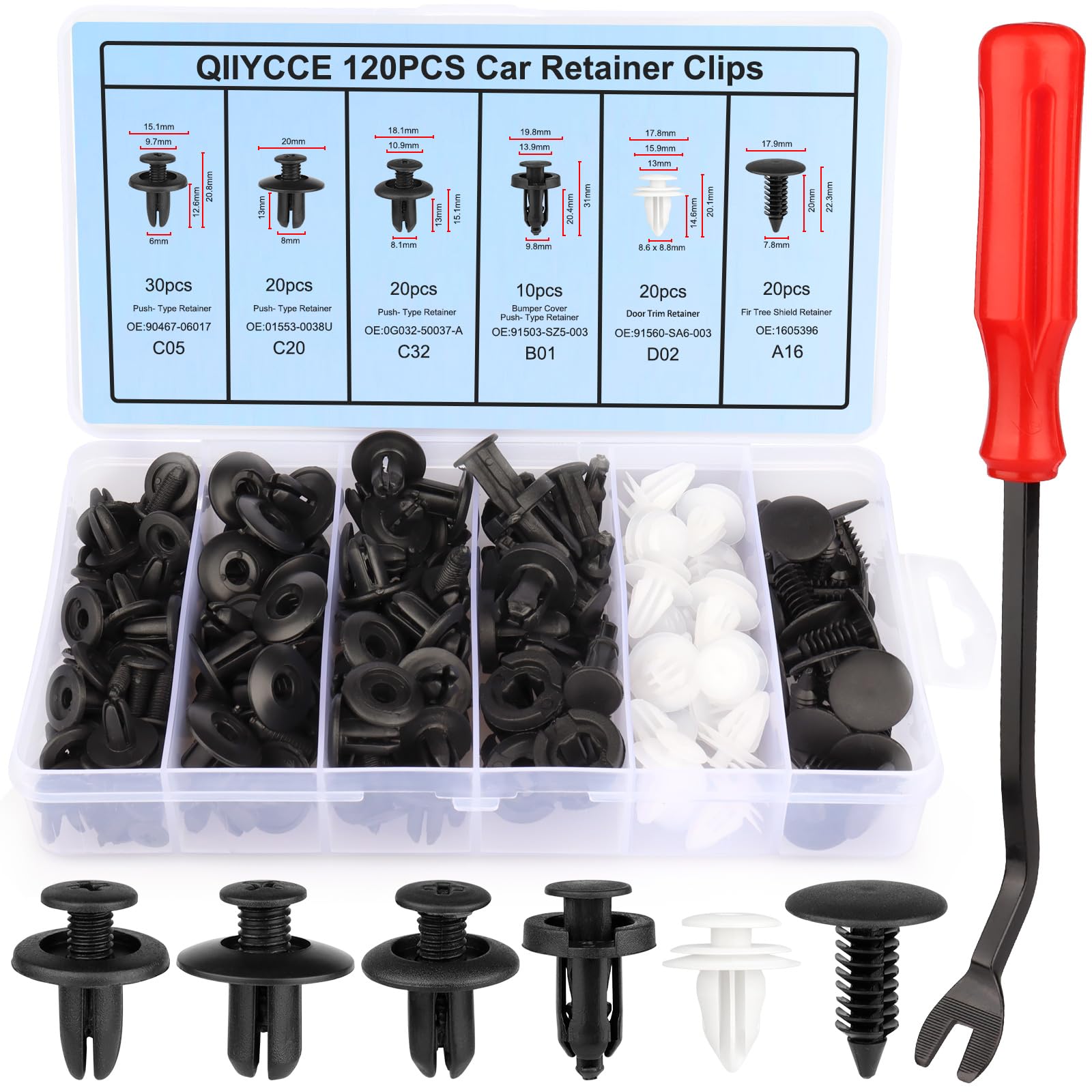 Qiiycce-120Pcs Car Clips,Plastic Rivets,6 Popular Sizes Of Car Body Fixed Clip Bumpers,And Replacement Parts Of Fenders Are Applicable To Most Models