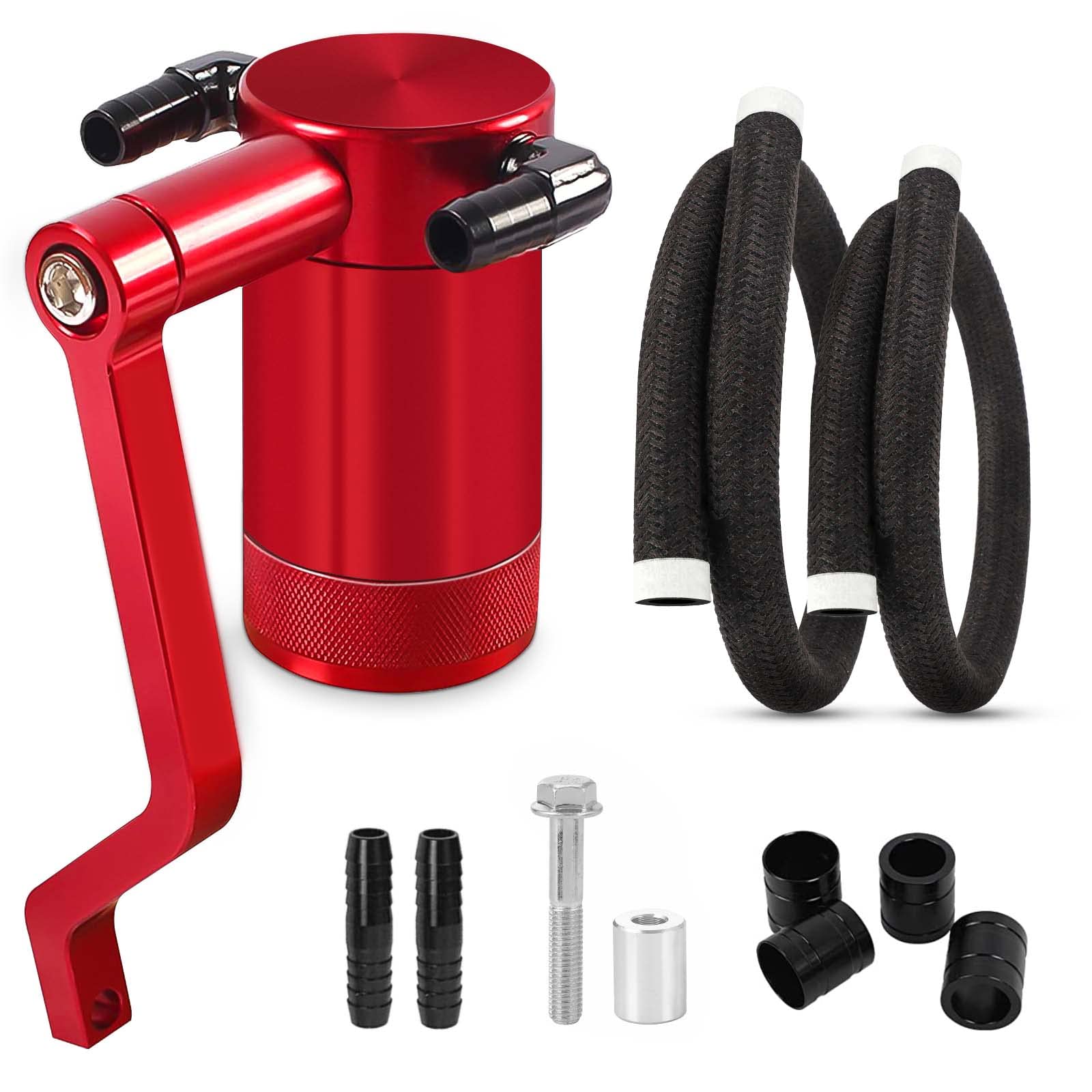 6.4L Billet Oil Catch Can Kit W/ New 5.7 Hemi Z-Bracket Technology Compatible With 2011-2021 Dodge Charger Challenger Chrysler 300 Air Oil Separator,Red