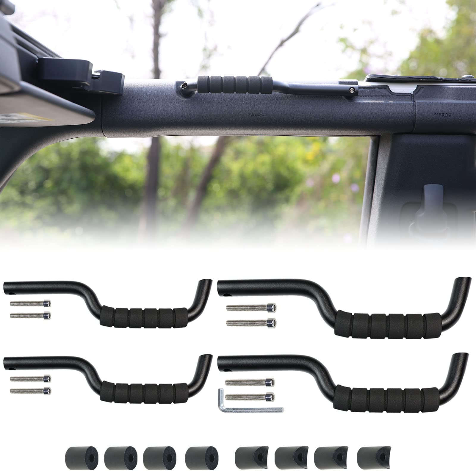 Roader Bronco Front & Rear Roll Bar Grab Handles Compatible With 2023 2024 New Ford Bronco 2021 2022 4 Door, Aluminum Alloy Grip Handles Bronco Interior Accessories, 4 Pack(Not Fit Bronco Sport)