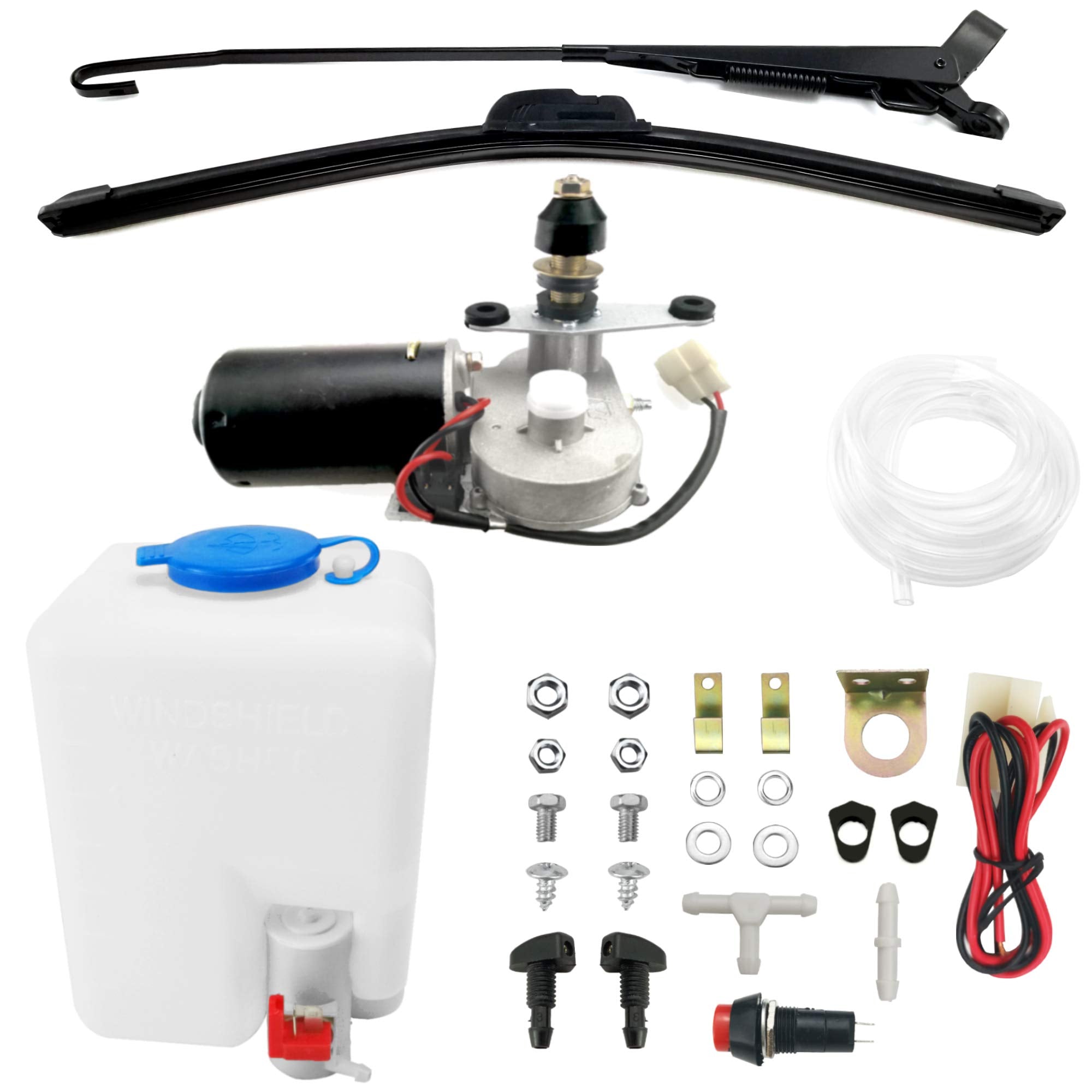 Electric Utv Windshield Wiper Kit, 12V Electric Motor, Universal Power Wiper Kit (90° Wipe Sweep) With Washer Pump Kit For Polaris Ranger Rzr 800/900/1000, Can Am Commander, Honda Pioneer, Kawasaki