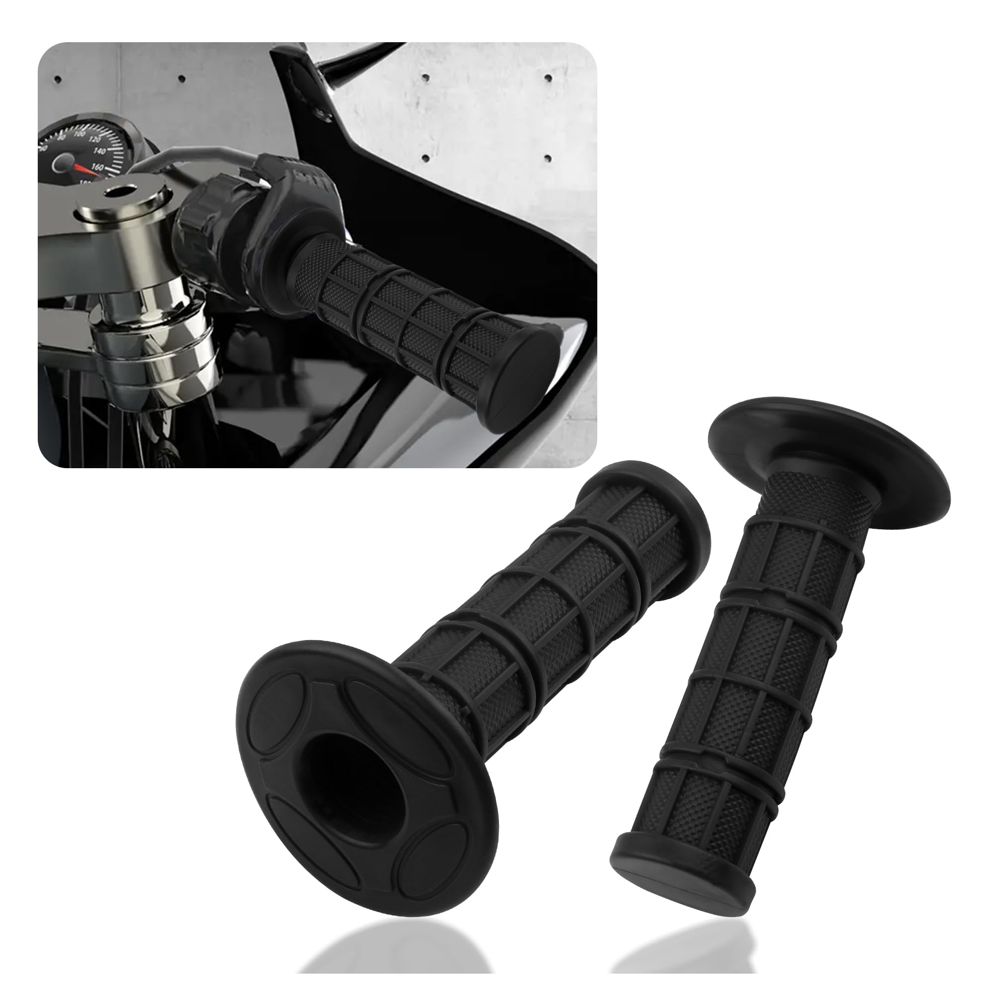 2Pcs Motorcycle Grips,Anti-Slip Rubber Dirt Bike Grips With 7/8' Left & 1' Right Compatible With Crf Kxf,Universal Motorcycle/Bike Handlebar Grips For Women & Men (Black)
