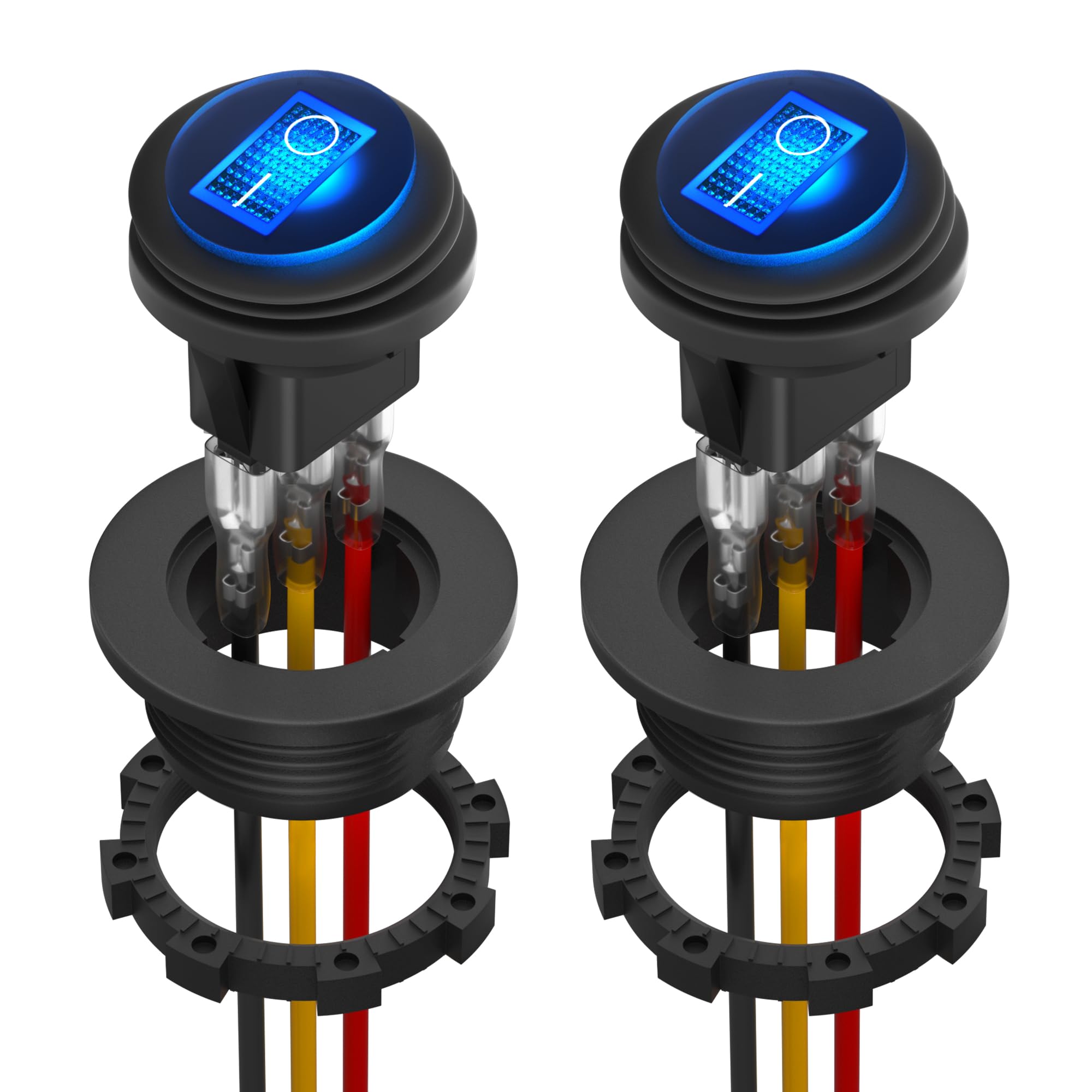 Daiertek Ul Listed Waterproof Round Rocker Switch With Shell 12V Blue Led Rocker Toggle Switch Lighted On Off Spst 3 Pin Rocker Switch 12 Volt For Marine Automotive Rv Truck -2Pcs