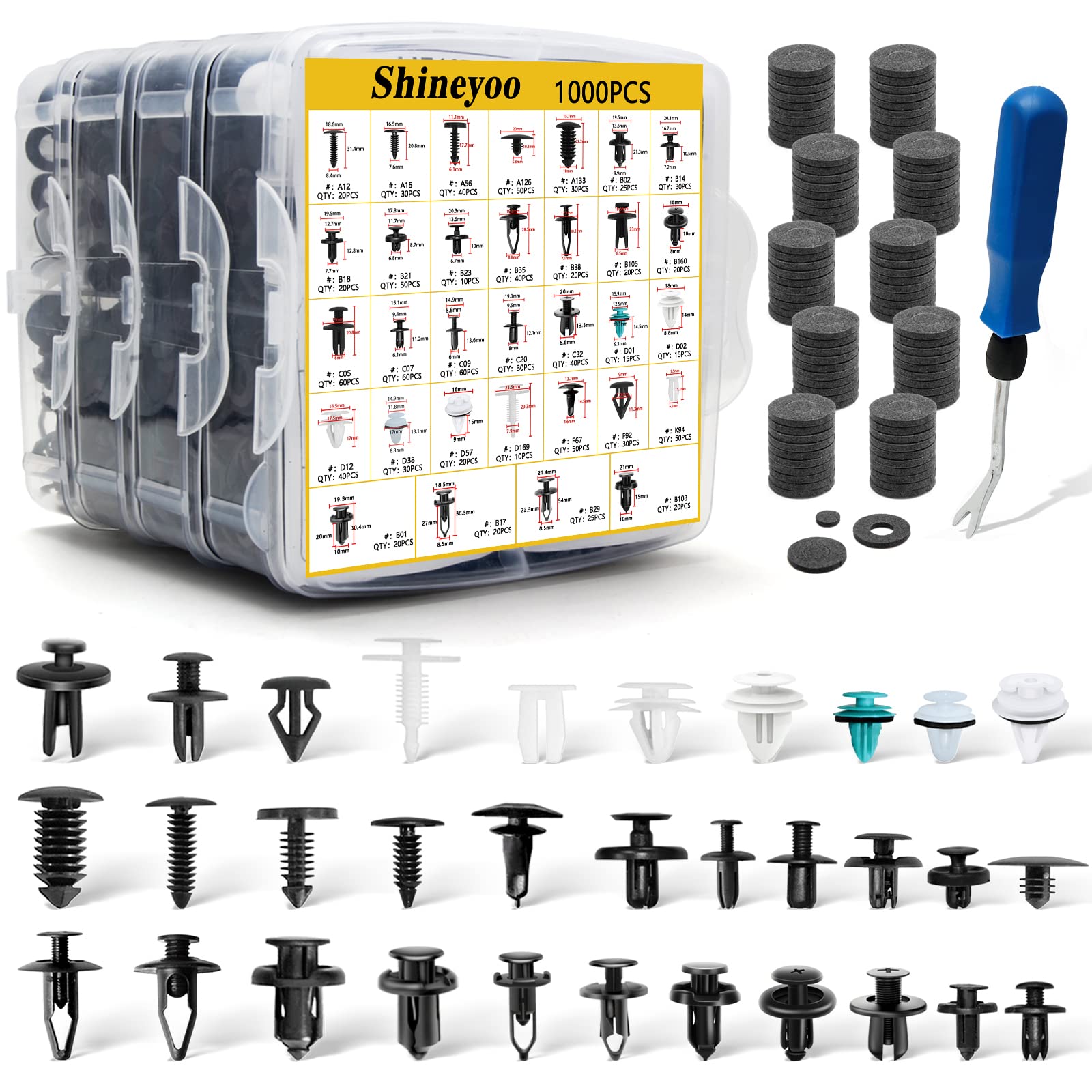 Car Retainer Clips 1101Pcs Auto Fasteners Kit 32 Most Popular Sizes Fender Retainer Clips Car Rivet Clips Kit With 1 Fastener Remover For Gm Ford Toyota Honda Chrysler Bmw Subaru Lexus Nissan