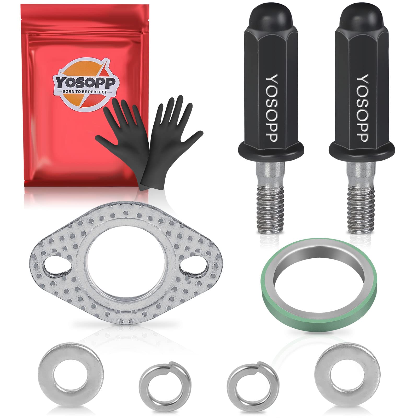 Yosopp Gy6 Exhaust Bolt Nuts Gasket For Scooters Atvs - Gmb139 Engine Moped Quad 4 Wheeler Dune Buggy Go Karts - Taotao Sunl Coolster Jonway Roketa Sandrail - 50Cc 70Cc 90Cc 110Cc 125Cc 150Cc (Black)