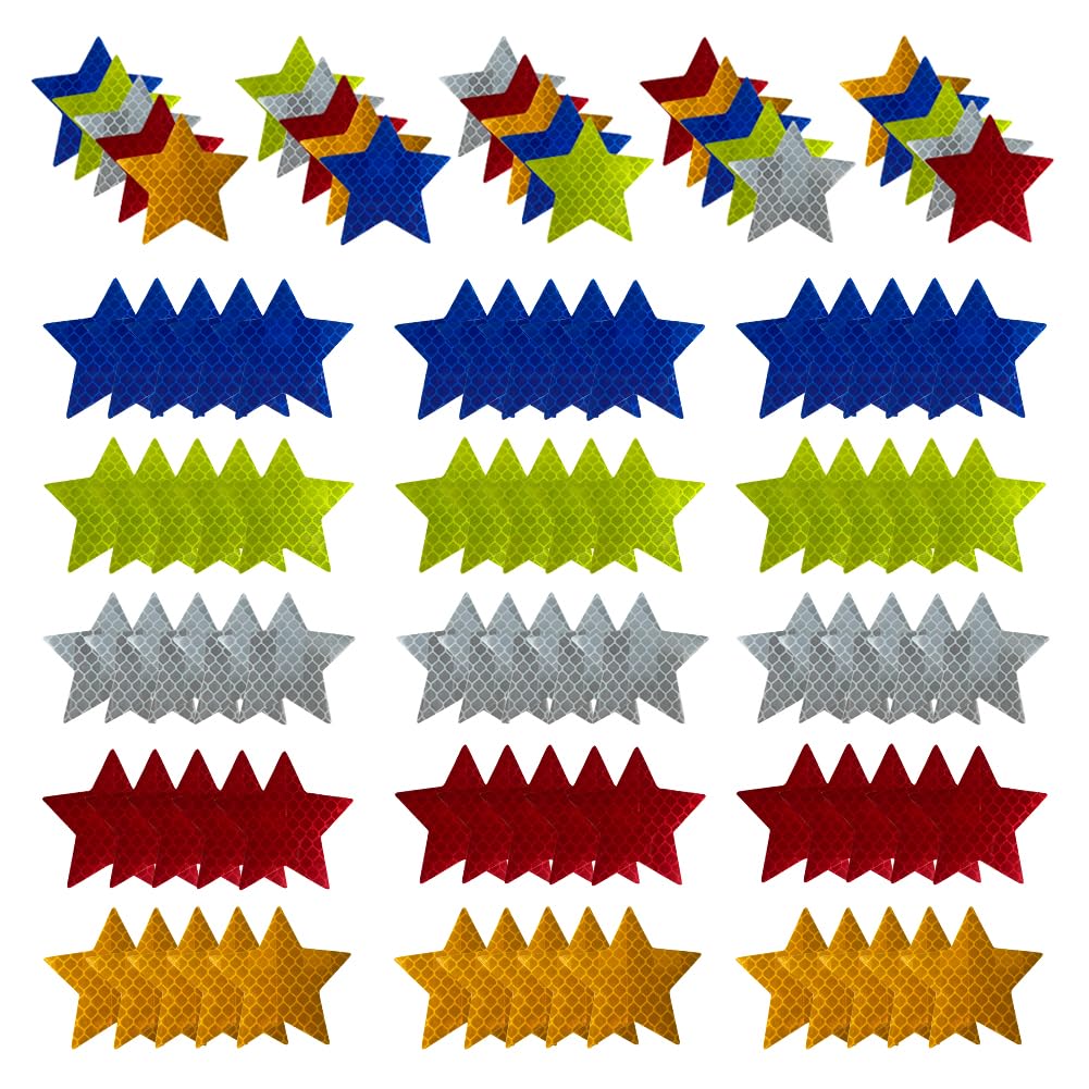 100Pcs Warning Reflective Stickers, Reflective Decals Waterproof Reflector Tapes Safety Reflective Stickers Night Visibility Adhesive Stickers For Motorcycle Bicycle Car (Star-Shaped)