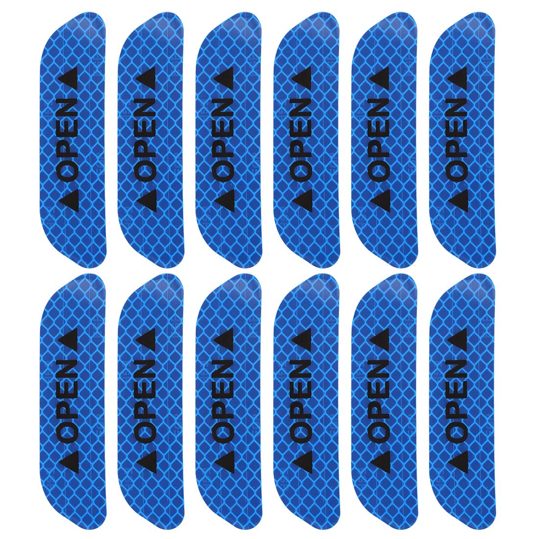 X Autohaux Car Reflective Stickers Night Visibility Warning Reflective Door Open Sign Tape Universal Adhesive For Auto 9.5 X 2.5Cm Blue 12Pcs