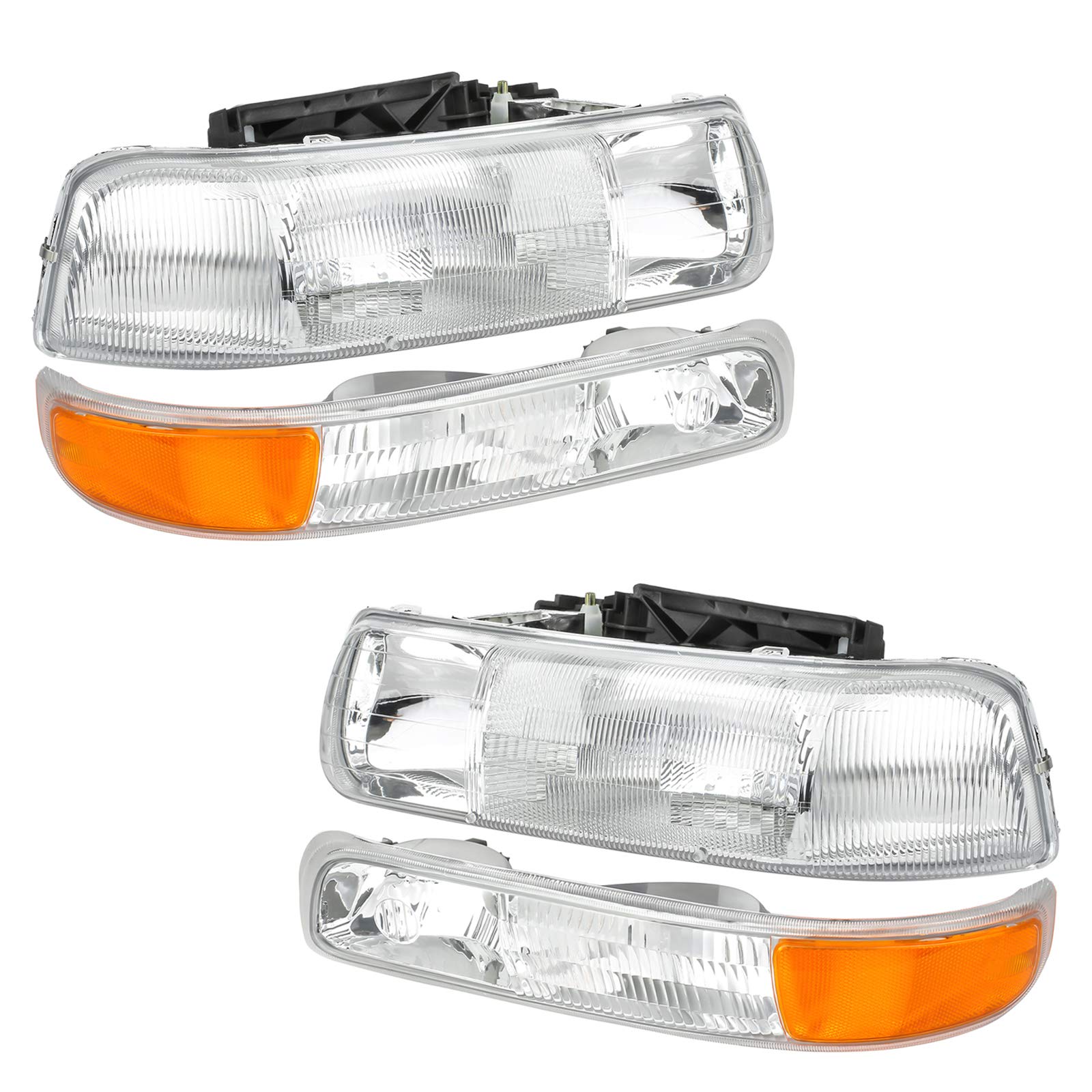 A&P 4Pcs Headlight Assembly Chrome Housing Clear Lens For Chevy 00-06 Tahoe Suburban 1500 2500/99-02 Silverado 1500 2500/01-02 Silverado 1500Hd 2500Hd 3500
