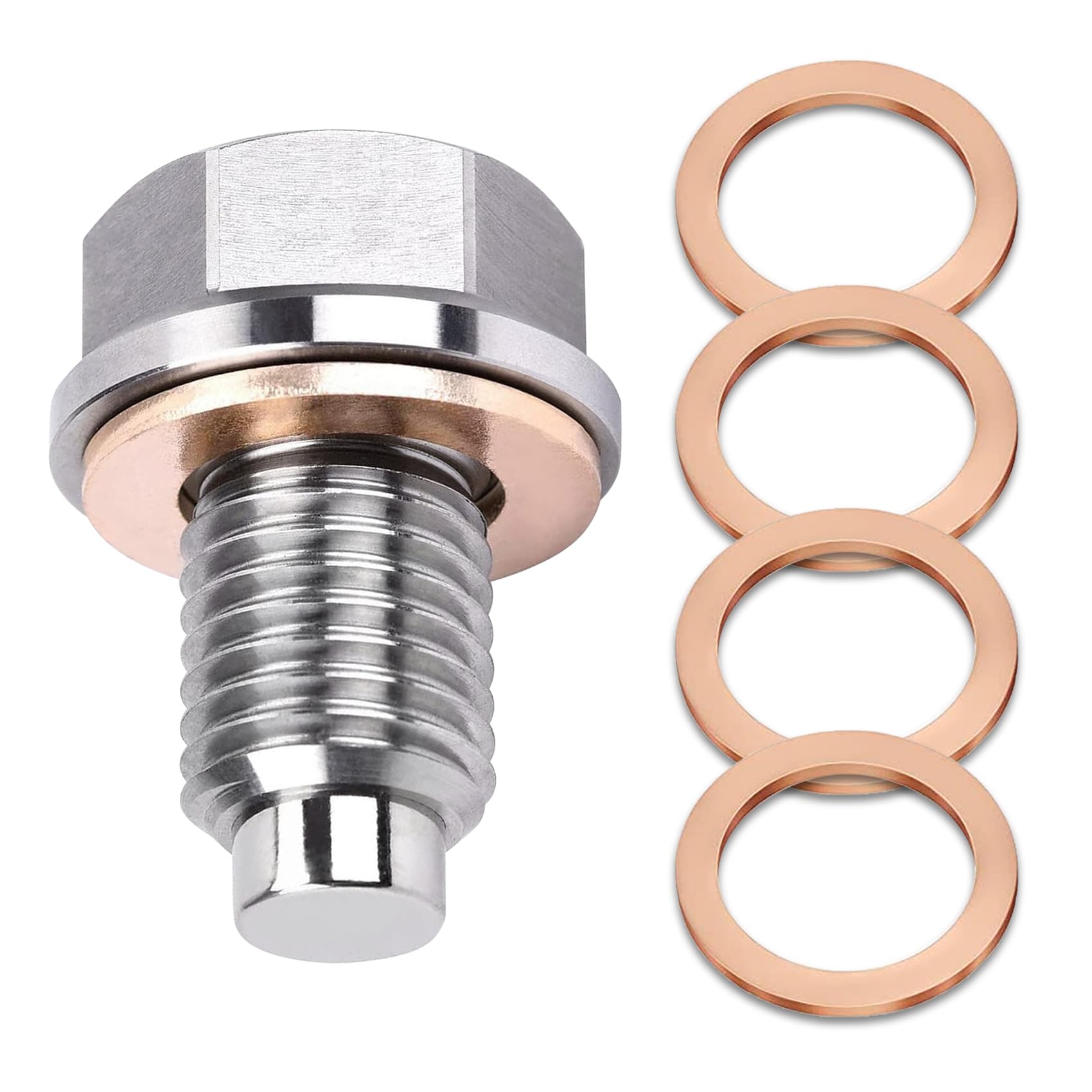 Magnetic Stainless Steel Oil Pan Drain Nut Bolt, M14 X 1.5 Magnetic Oil Drain Plug With 5 Pcs Washer Gasket, Fits Most Cars, Ford, Honda, Motorcycles, Boats (Silver)