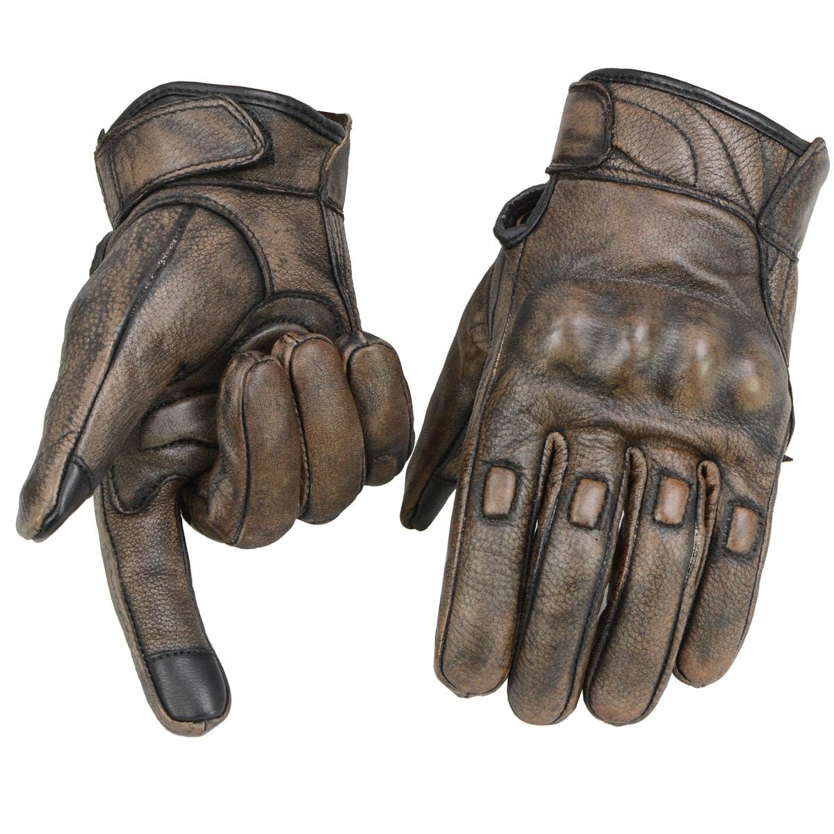 Milwaukee Leather Mg7514 Men'S Brown Leather With Gel Palm Motorcycle Gloves W/Protective Knuckle - Large