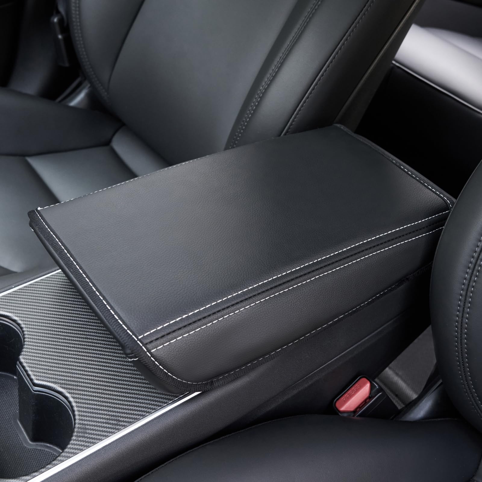 Tesla Model 3/Y Armrest Accessories - Wonarby Center Console Cover For Tesla - Car Armrest Box Cover Decoration Interior For Model 3 2017-2023 2024 2025 Or Model Y 2020-2023 2024 2025 - Black