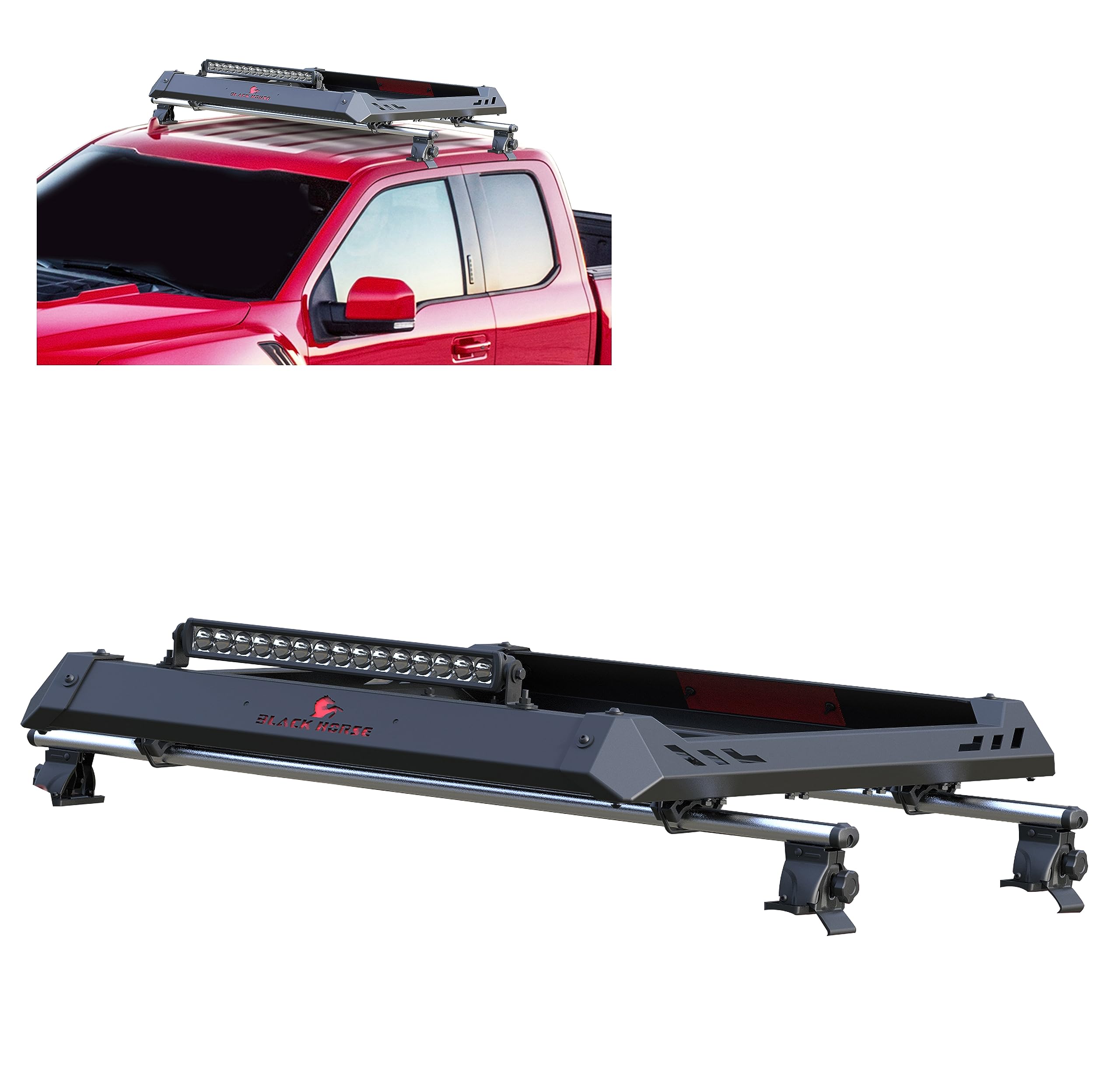 Black Horse Traveler Aluminum Roof Mounted Cargo Basket Rack (50'' X14 X9) Silver Compatible With 2016-2023 Toyota Tacoma-Trrb260S