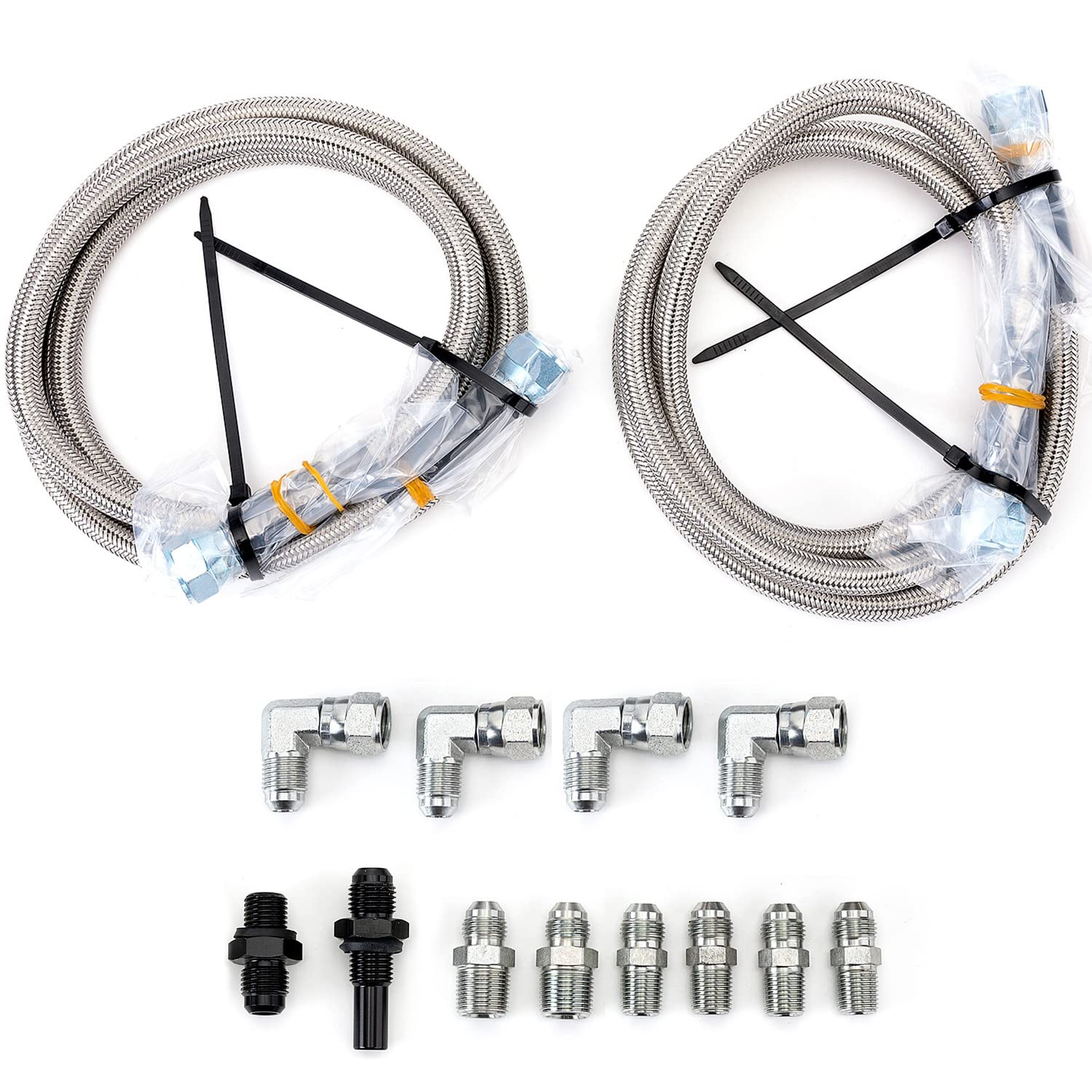 6An 70' Transmission Cooler Hose Kit Lines Fitting Kit For Gm Chevy 1996-2021 4L80E, For Ford C4-C6-Aod, For Turbo 350/400/200-200R4/700R4 4L60 4L60E 4L65E,Stainless Steel Braided Lines