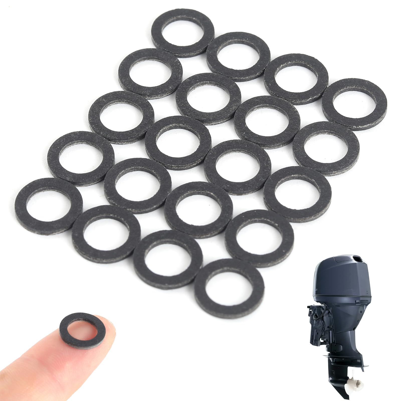 Tongass (20-Pack, Black) Exact Replacement For Yamaha 90430-08020-00 & 90430-08003-00 - Lower Gear Case Oil Drain Gaskets - Japanese Hard Fiberboard Gaskets - Fits For Yamaha 4-Stroke Outboard Motors