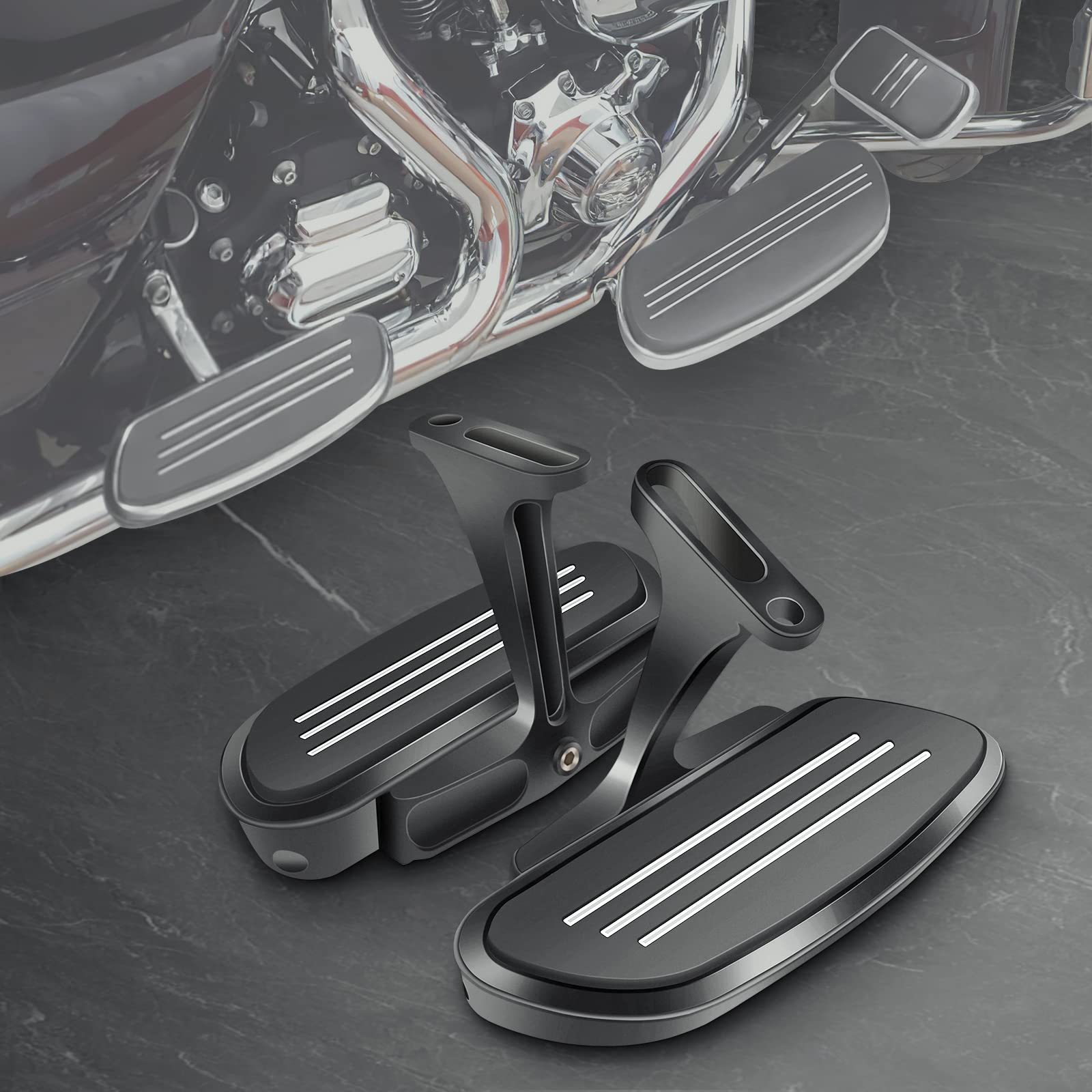 Motorcycle Passenger Floorboards - Black Streamline Footboards With Mount Bracket Kits Compatible With Street Glide Road King Electra Glide Touring Models 1993-2023
