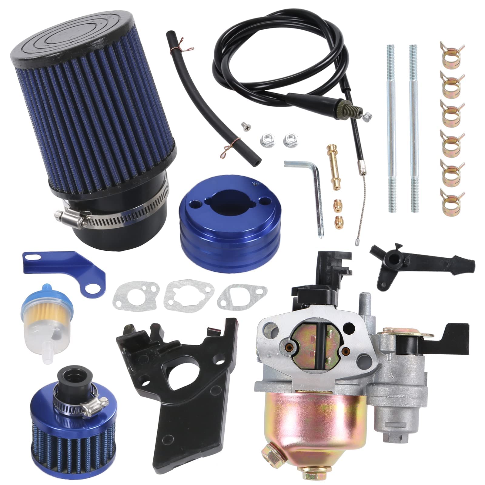 High Performance Upgraded Carburetor Carb Air Filter Adapter Cable Main Jet Kit Replacement For Coleman Ct200U Ct200U-Ex Bt200X Gx160 Predator 212Cc 196Cc 6.5Hp Engine Mini Bike Go Kart Racing Blue