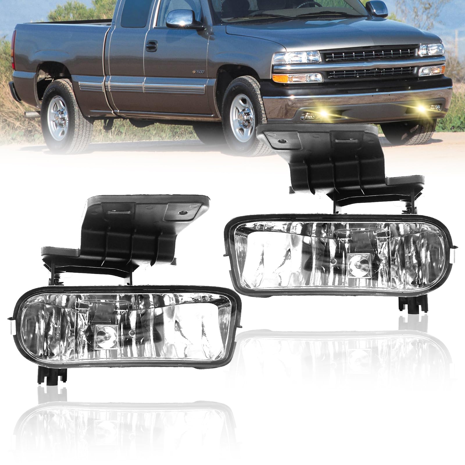 Shocklight Fog Lights Compatible With 1999-2002 Chevy Silverado 1500 2500, 2000-2001 Silverado 3500, 2000-2006 Suburban/Tahoe(Not For Model With Z71), A Pair Of Fog Lamps(Left And Right)