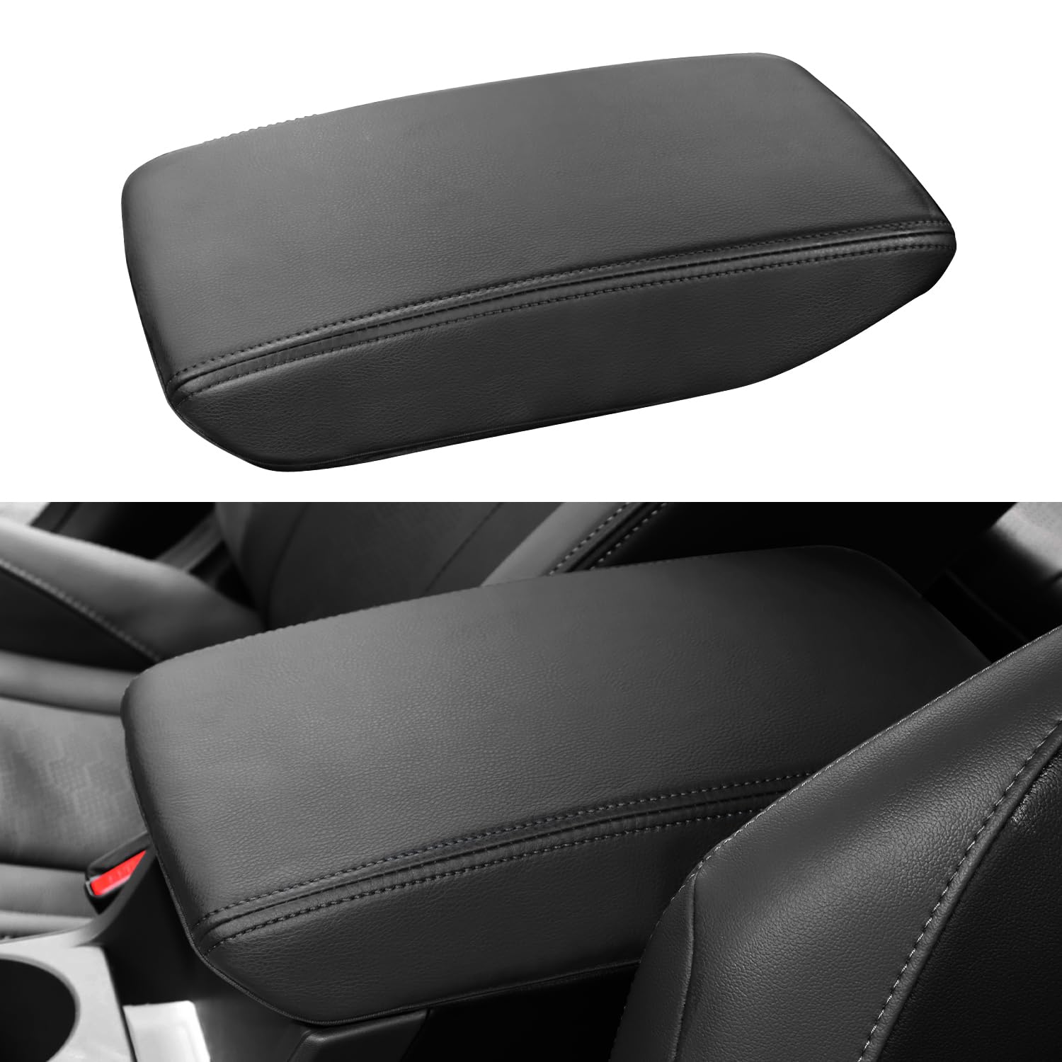 INTGET Leather Armrest Cover for 2025 Subaru Crosstrek/Impreza, Black Stitches, 2024+ Console Seat Protector